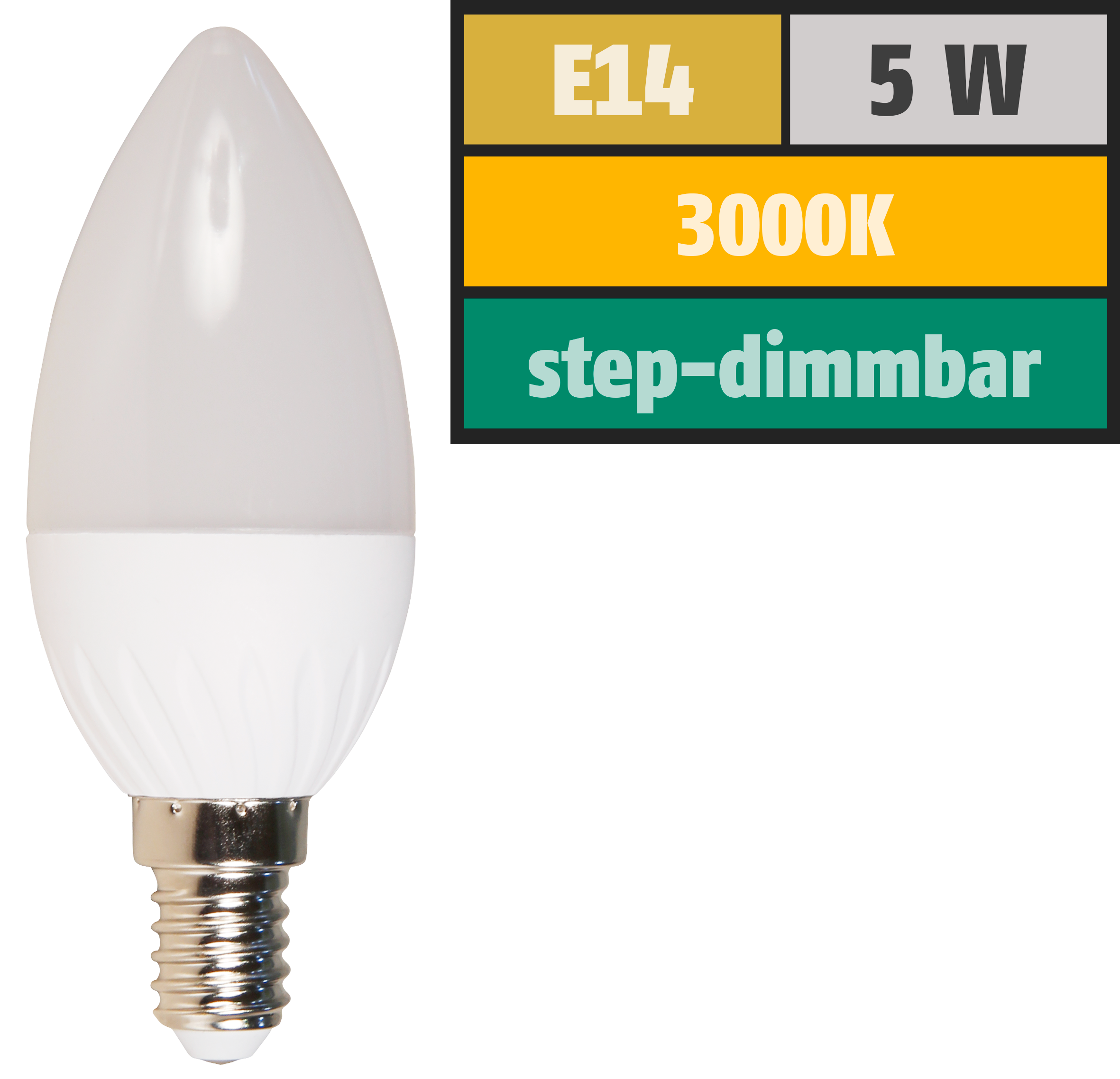 LED-Kerzenlampe McShine, E14, 5W, 400lm, 3000K, warmweiß, dimmbar 100/50/15%