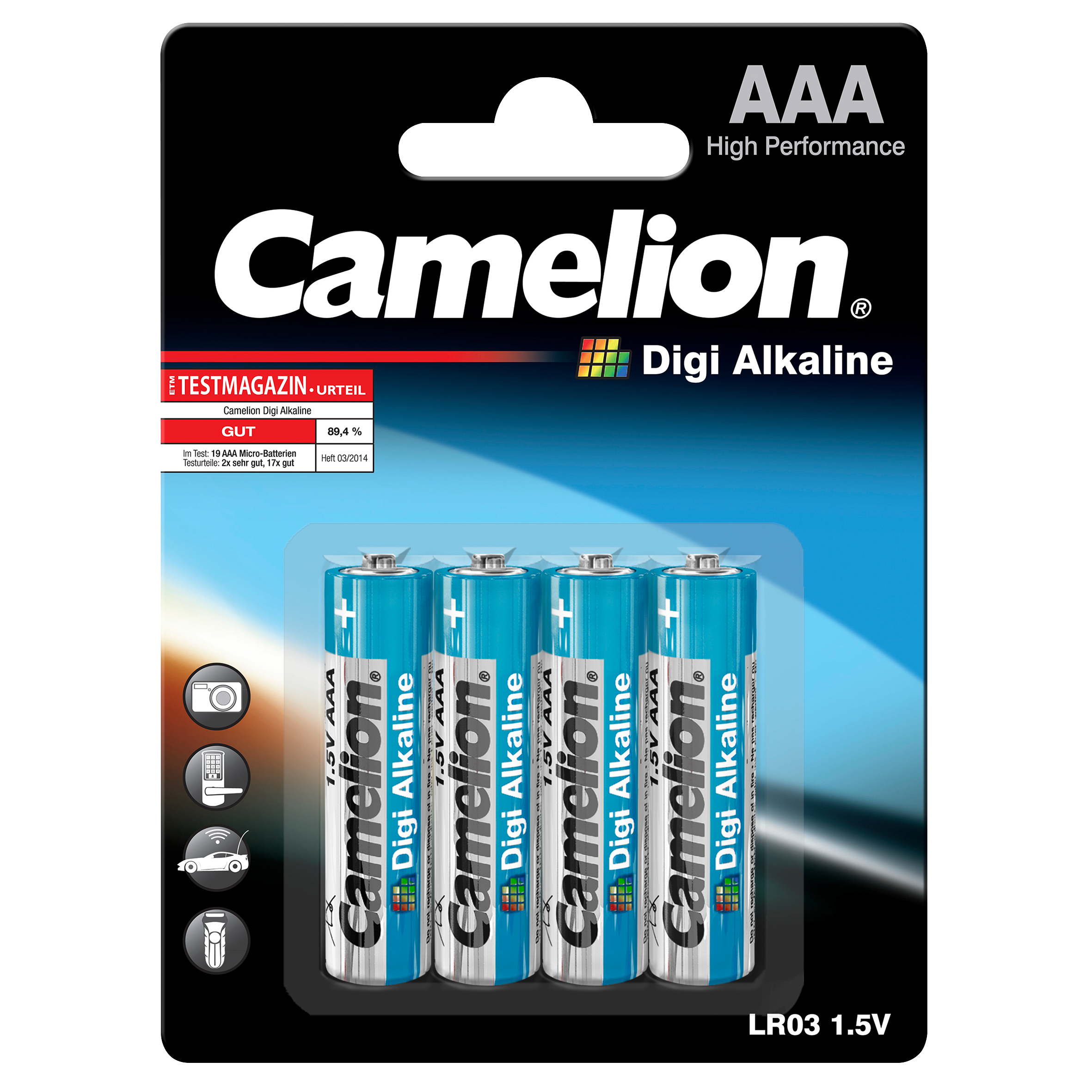 Micro-Batterie CAMELION ''Digi Alkaline'' 1,5 V, Typ AAA/LR03, 4er Blister