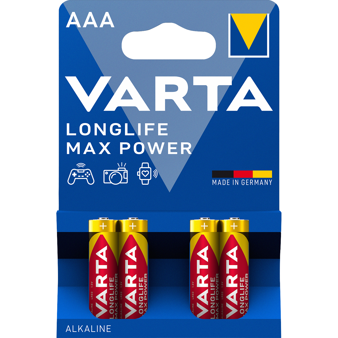 Micro-Batterie VARTA ''Longlife Max Power'' 1,5 V, Typ AAA, LR03, 4er-Blister