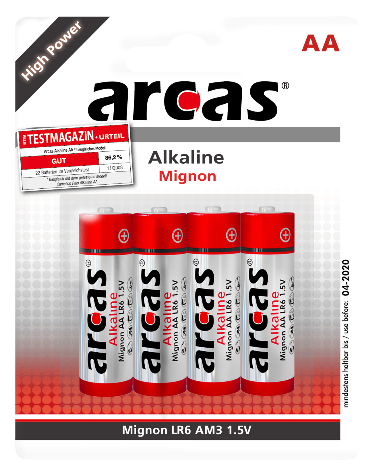 Mignon-Batterie Alkaline 1,5V, Typ AA/LR6, 4er-Pack