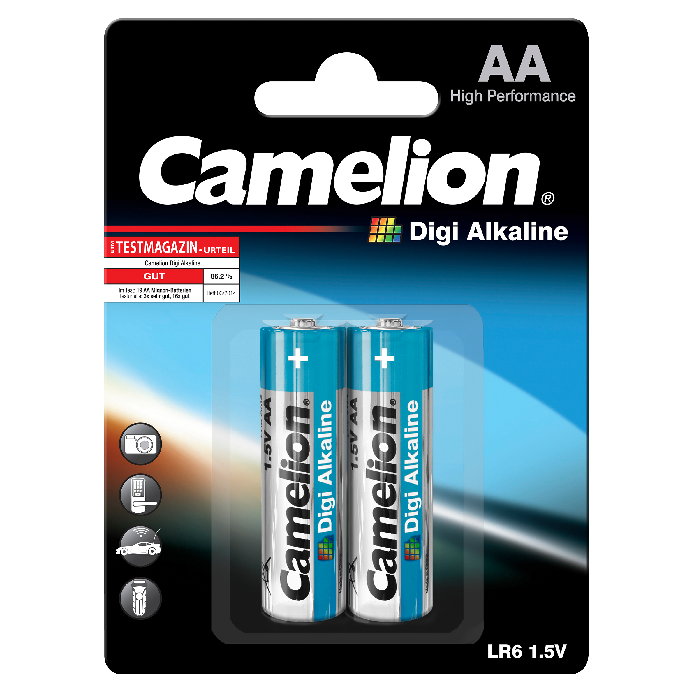 Mignon-Batterie CAMELION ''Digi Alkaline'' 1,5 V, Typ AA/LR6, 2er Blister