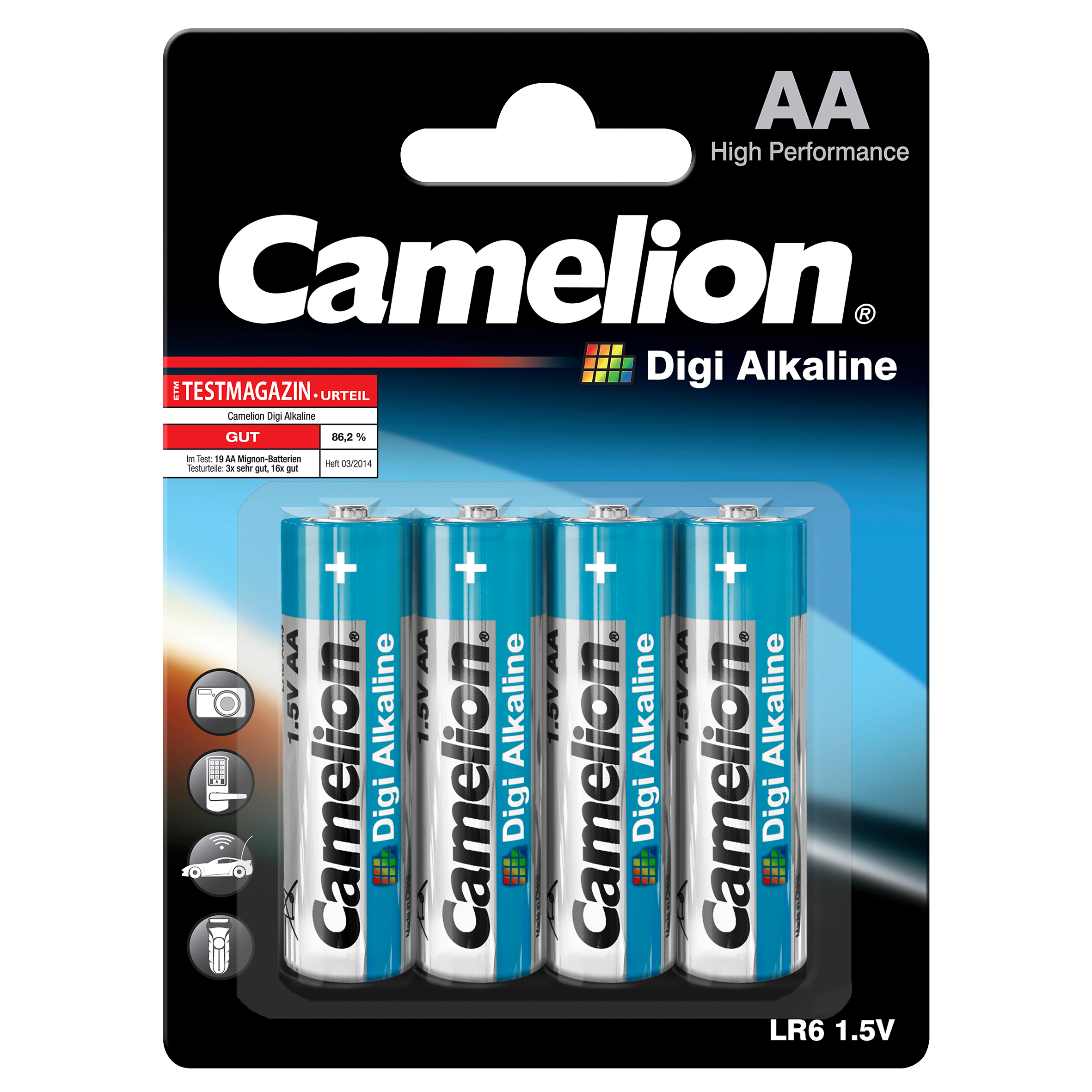 Mignon-Batterie CAMELION ''Digi Alkaline'' 1,5 V, Typ AA/LR6, 4er-Blister