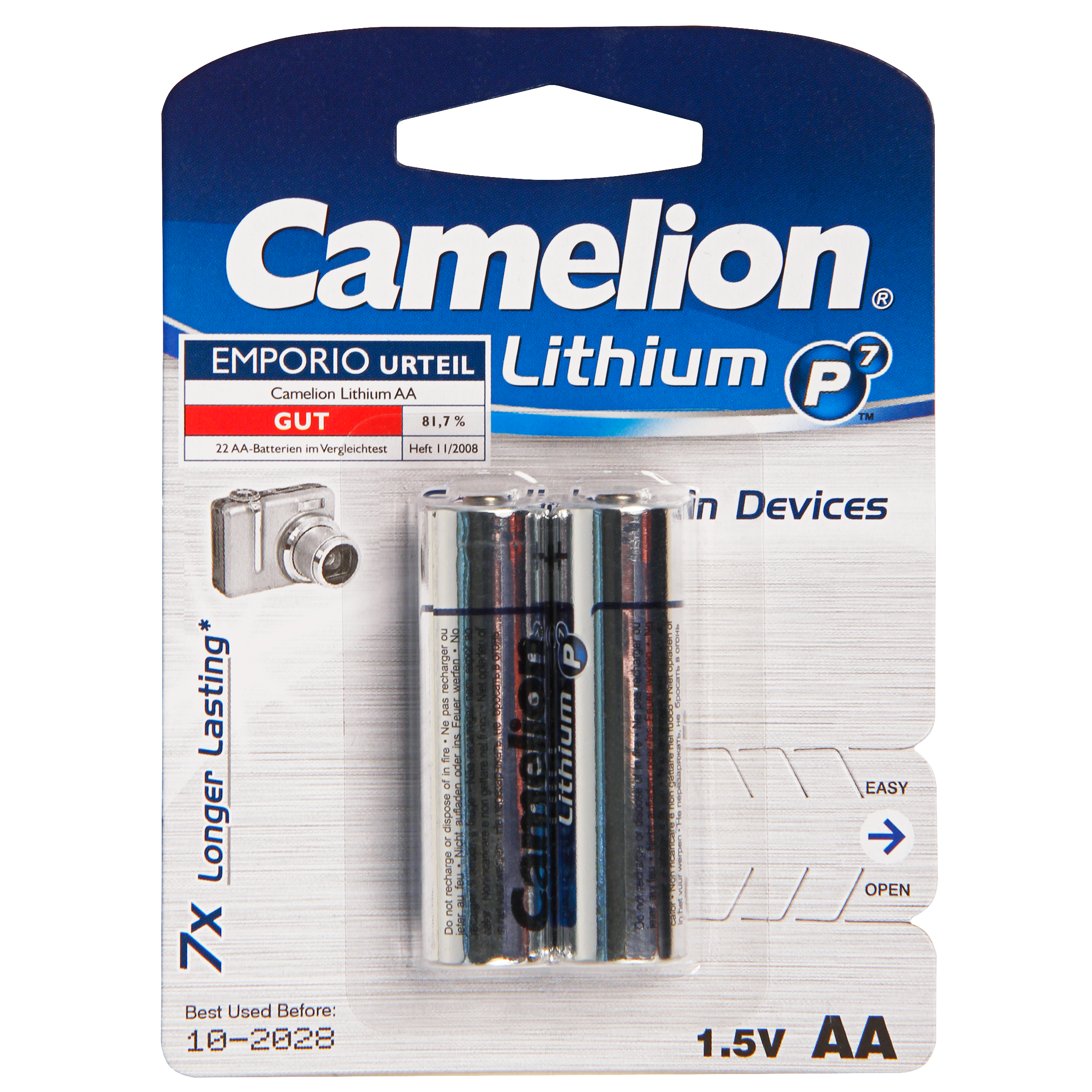 Mignon-Batterie CAMELION Lithium 1,5V, Typ AA/FR6, 2er-Blister