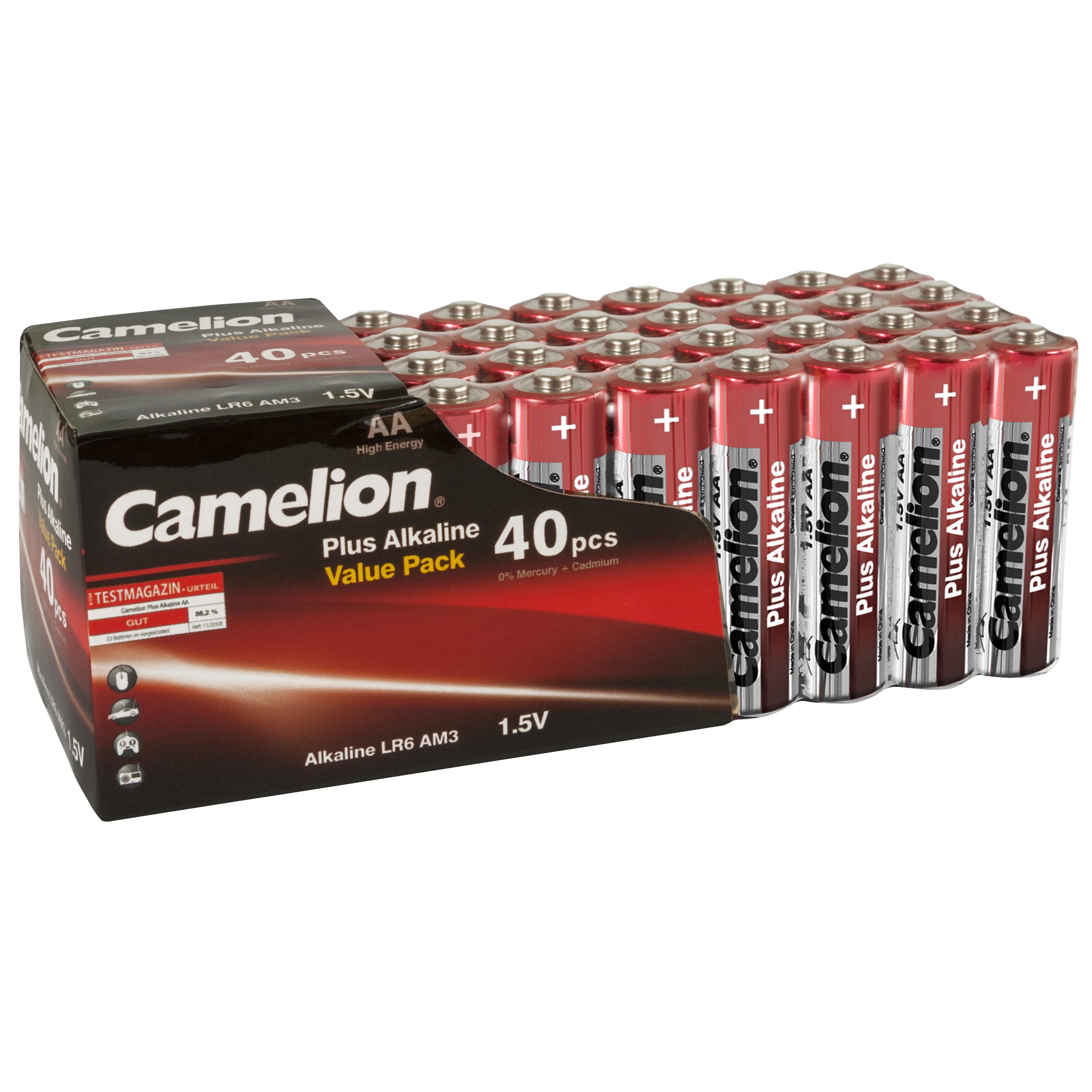 Mignon-Batterie CAMELION Plus Alkaline 1,5 V, LR6 Typ AA, 40er-Blister