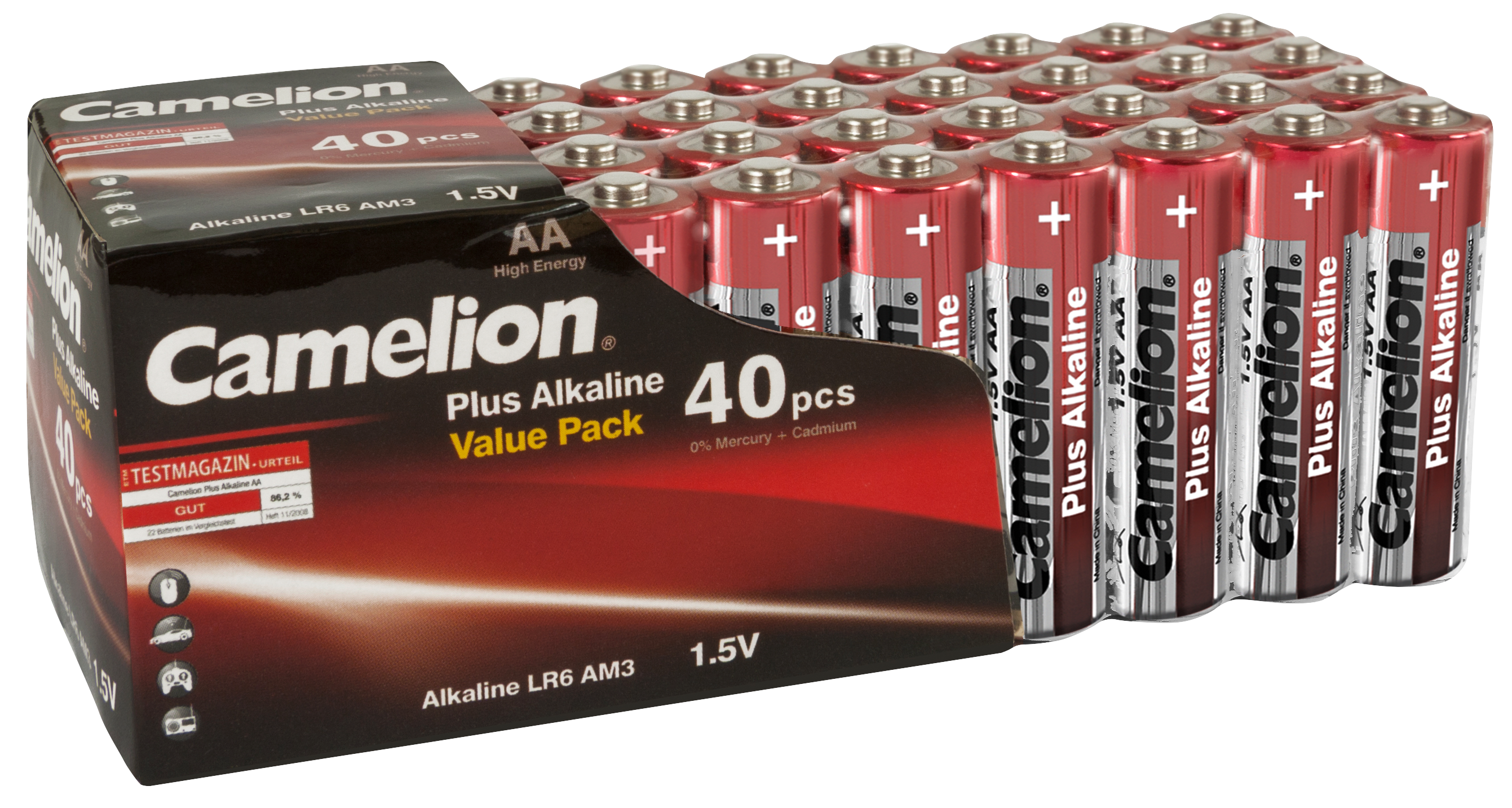 Mignon-Batterie CAMELION Plus Alkaline 1,5 V, LR6 Typ AA, 40er-Blister