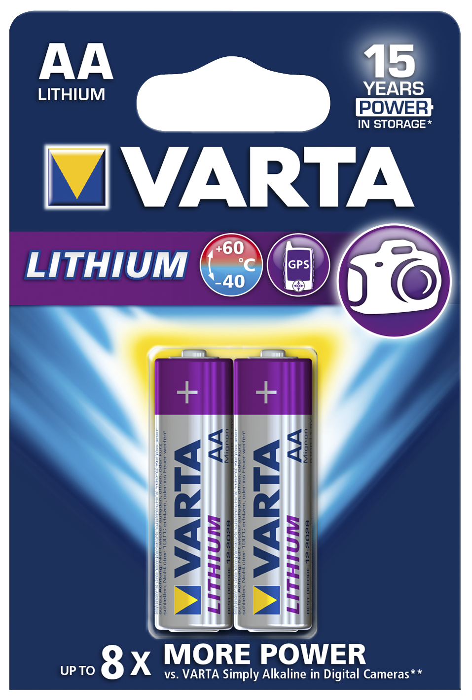 Mignon-Batterie VARTA Professional Lithium, Typ AA/6106, 2er-Blister
