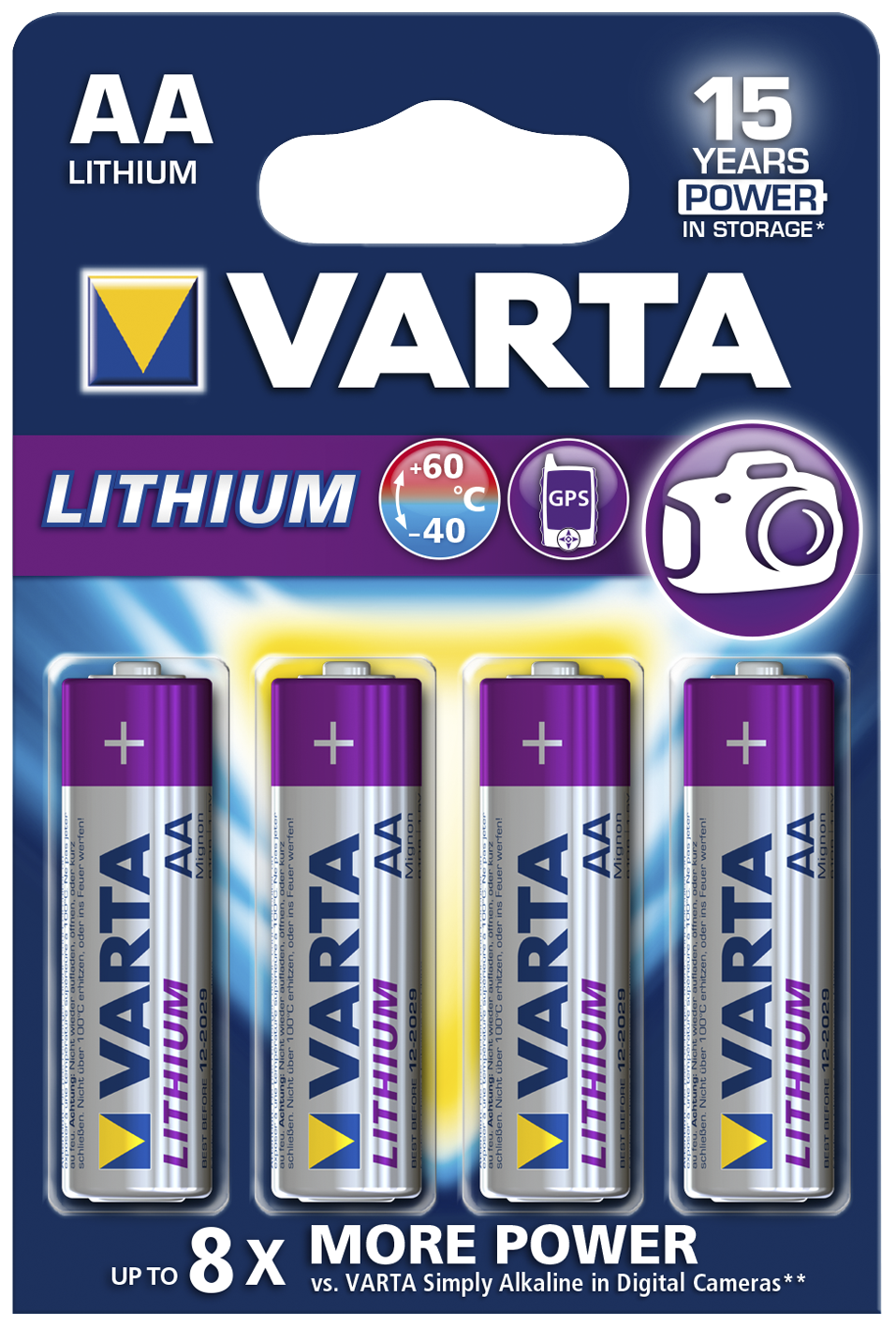 Mignon-Batterie VARTA Professional Lithium, Typ AA/6106, 4er-Blister