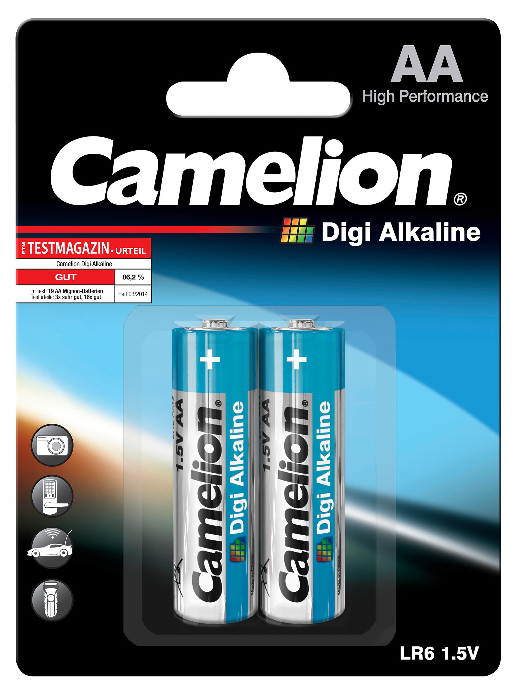 Mignon-Batterie CAMELION ''Digi Alkaline'' 1,5 V, Typ AA/LR6, 2er Blister