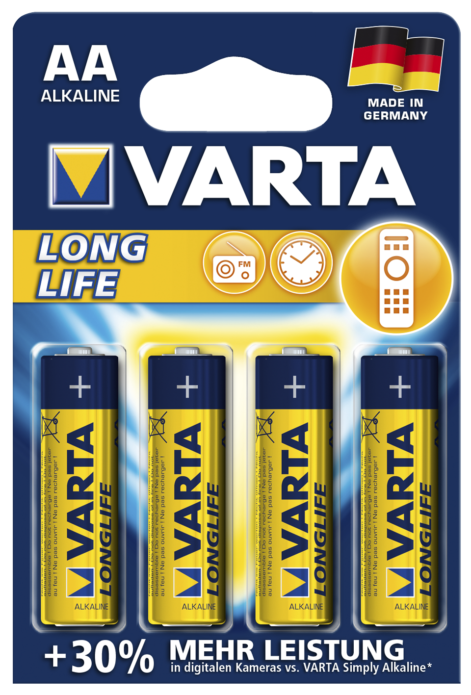Mignon-Batterie VARTA ''LONGLIFE'' Alkaline, 1,5 V, Typ AA, 4er-Blister