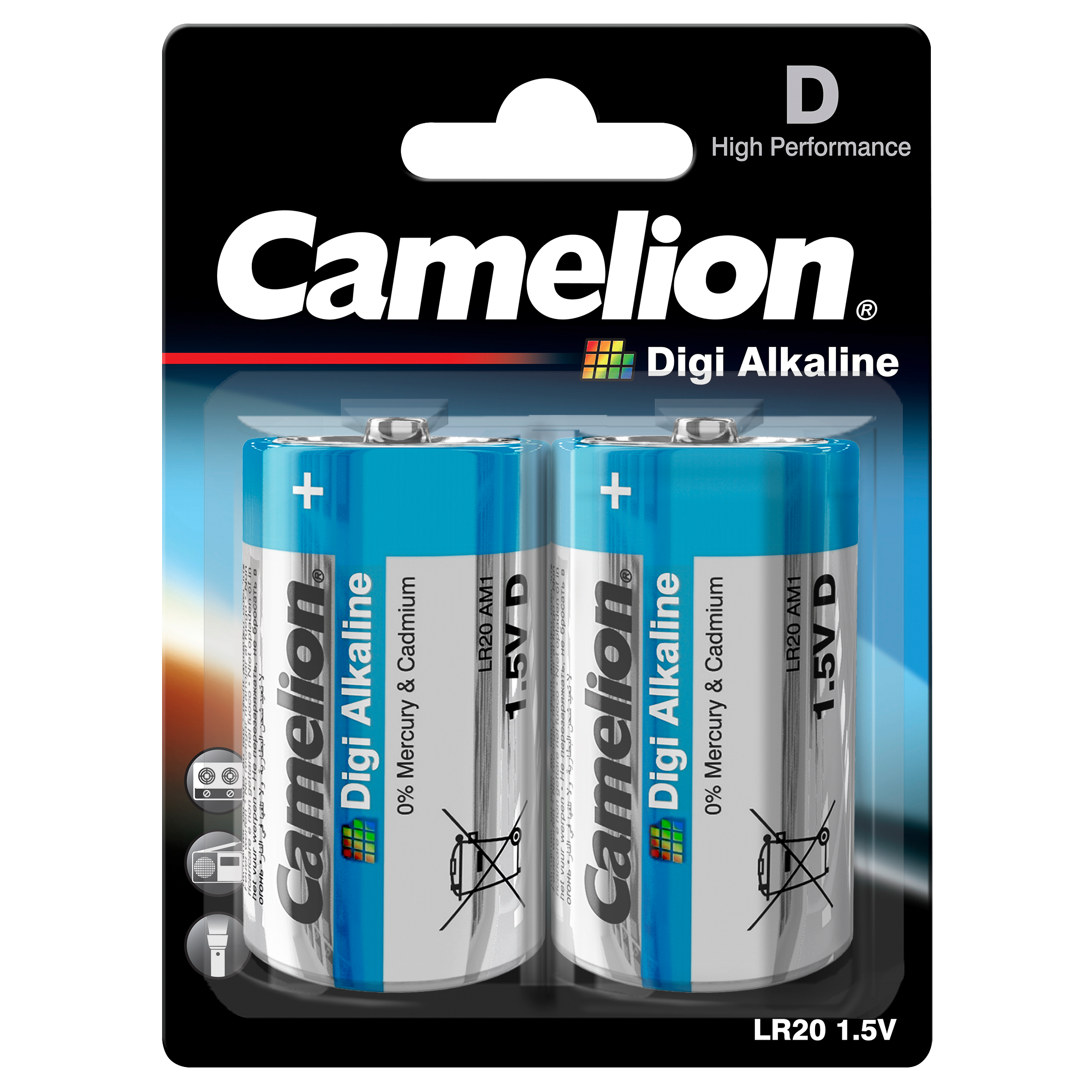 Mono-Batterie CAMELION  Digi Alkaline 1,5 V, Typ D/LR20, 2er Blister