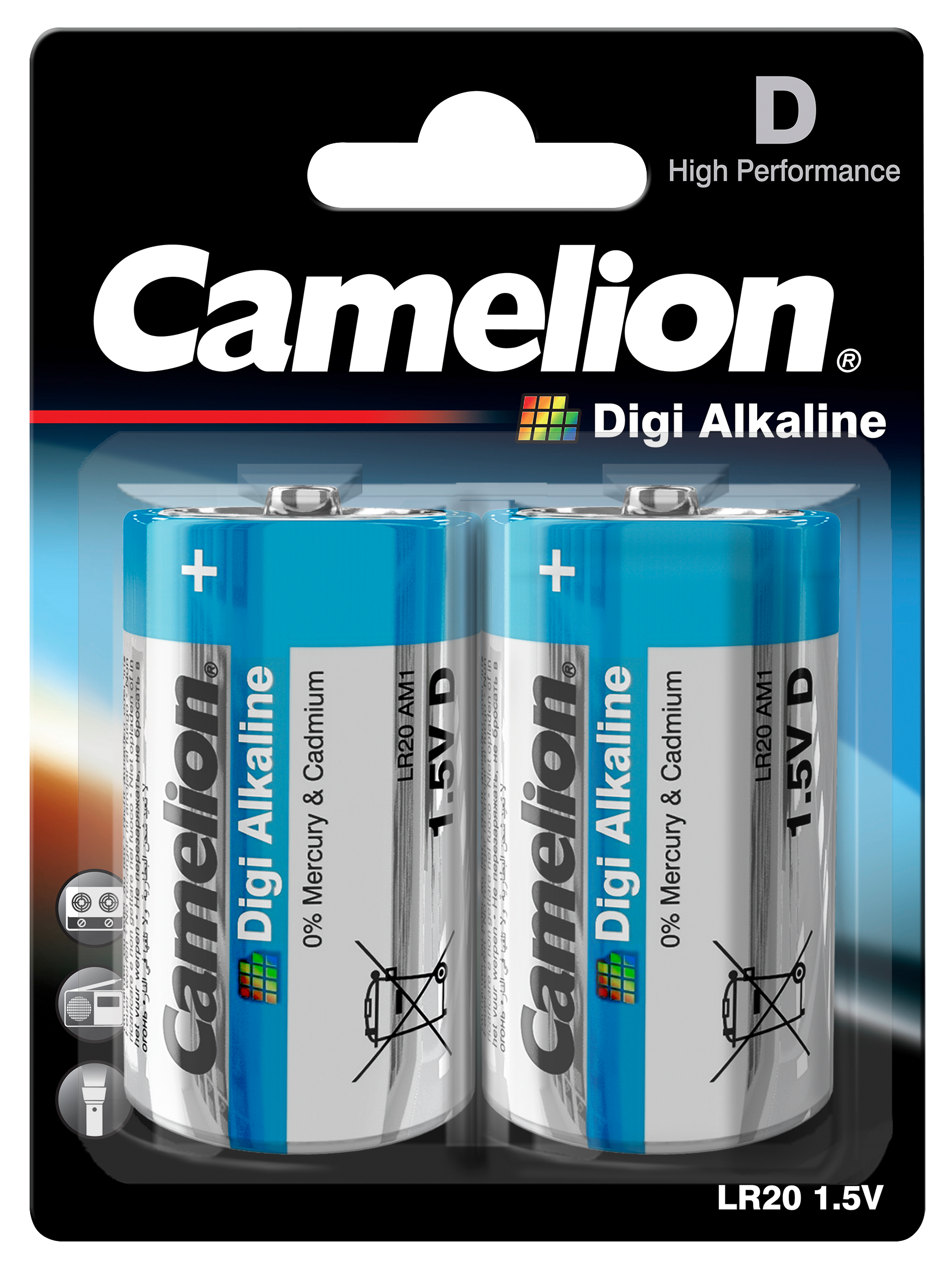 Mono-Batterie CAMELION  Digi Alkaline 1,5 V, Typ D/LR20, 2er Blister