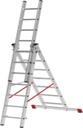 Sprossenleiter aus Aluminium, verstärkt, dreiteilig, NV 3231 3х10