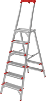 Stufenleiter aus Aluminium, einseitig begehbar, mit Ablage, mit klappbarer Plattform, max. Tragfähigkeit 225 kg, NV 5135 1х4
