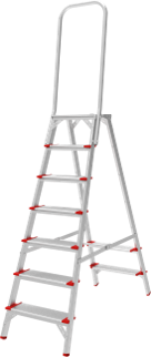 Stufenleiter aus Aluminium, einseitig begehbar, mit Sicherheitsbügel 800 mm, max. Tragfähigkeit 225 kg, NV 5136 1х10