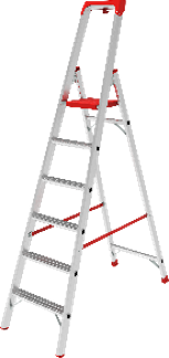 Industrielle Stufenleiter aus Aluminium, mit gebördelten Stufen, mit Werkzeugablage, NV6115 1x9
