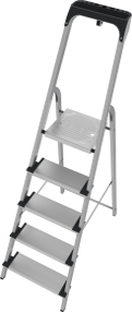 Stufenleiter aus Stahl, mit Stufen à 130 mm aus Aluminium, mit Ablage, NV 1138, 1х3