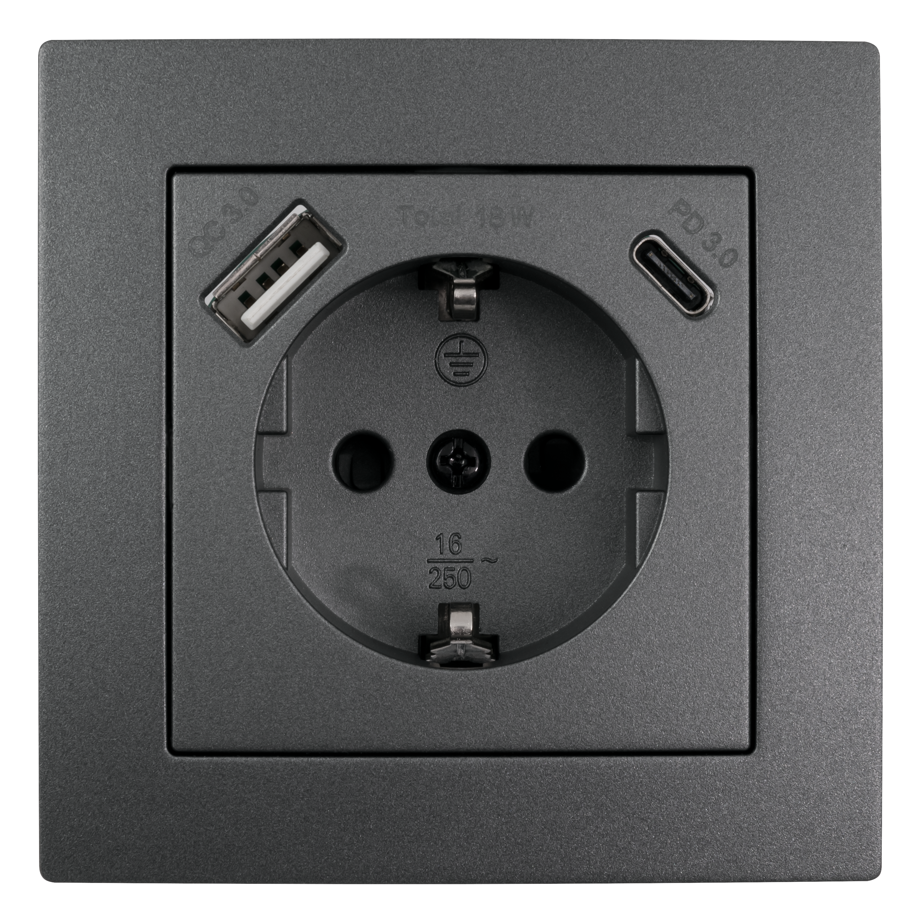 Schutzkontakt-Steckdose McPower ''Flair'' 1x USB-C 18W PD, 1x USB-A, anthrazit