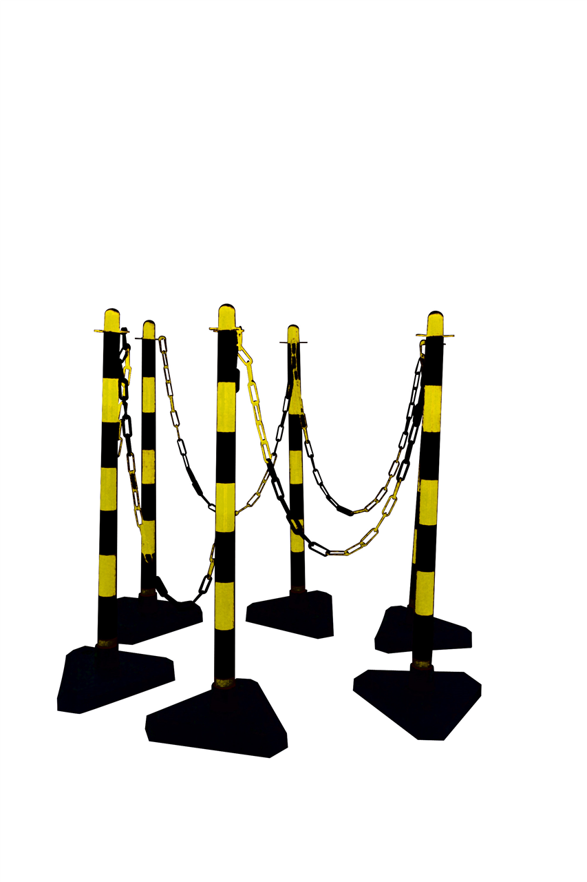 Kettenständer-Set 6 Pfosten gelb/schwarz 10 m Kunststoffkette 10 Verbindungsglieder