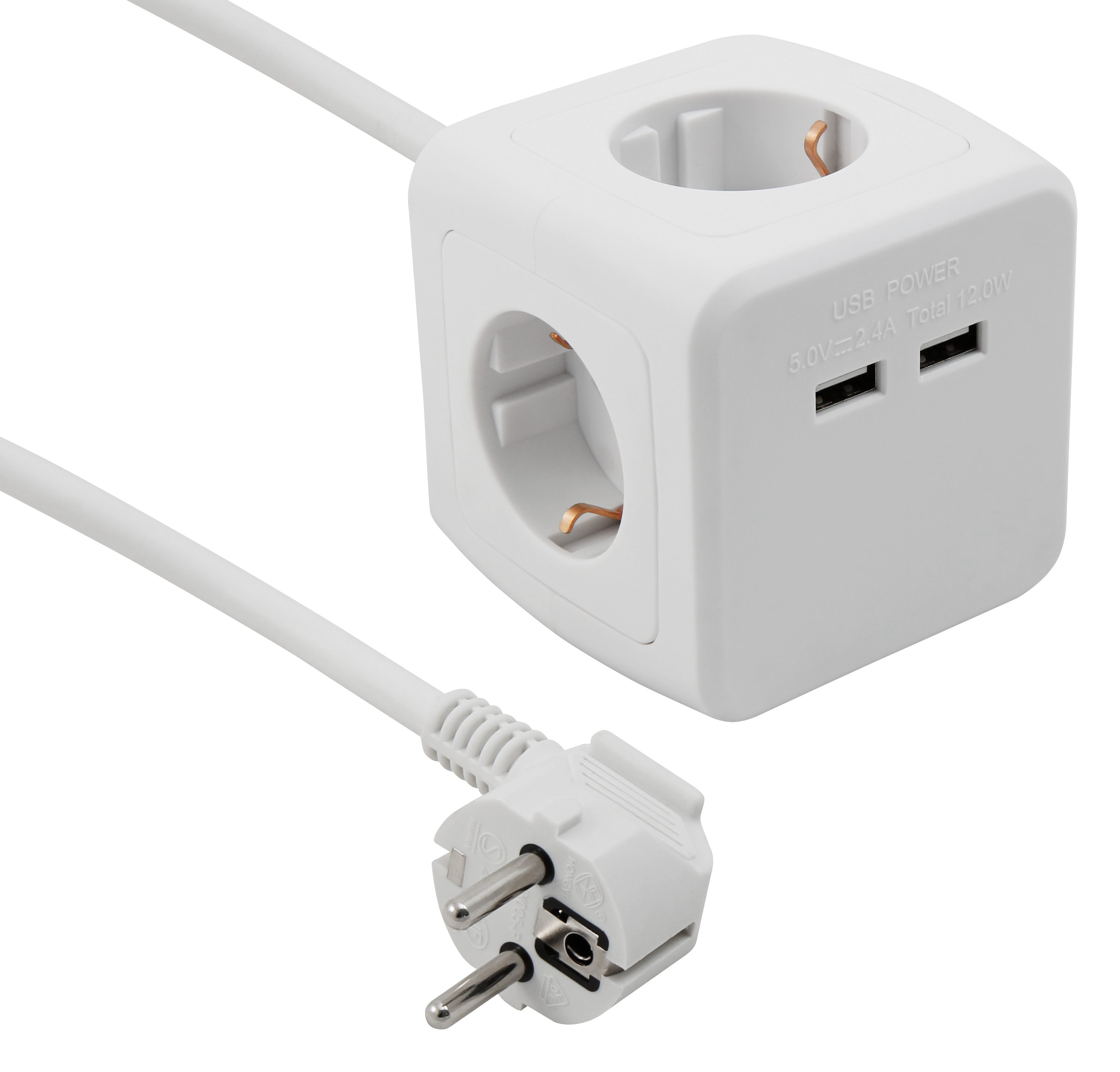 Steckdosen-Würfel McPower mit 4x Schutzkontakt Steckdose + 2xUSB, 1,5m Zuleitung