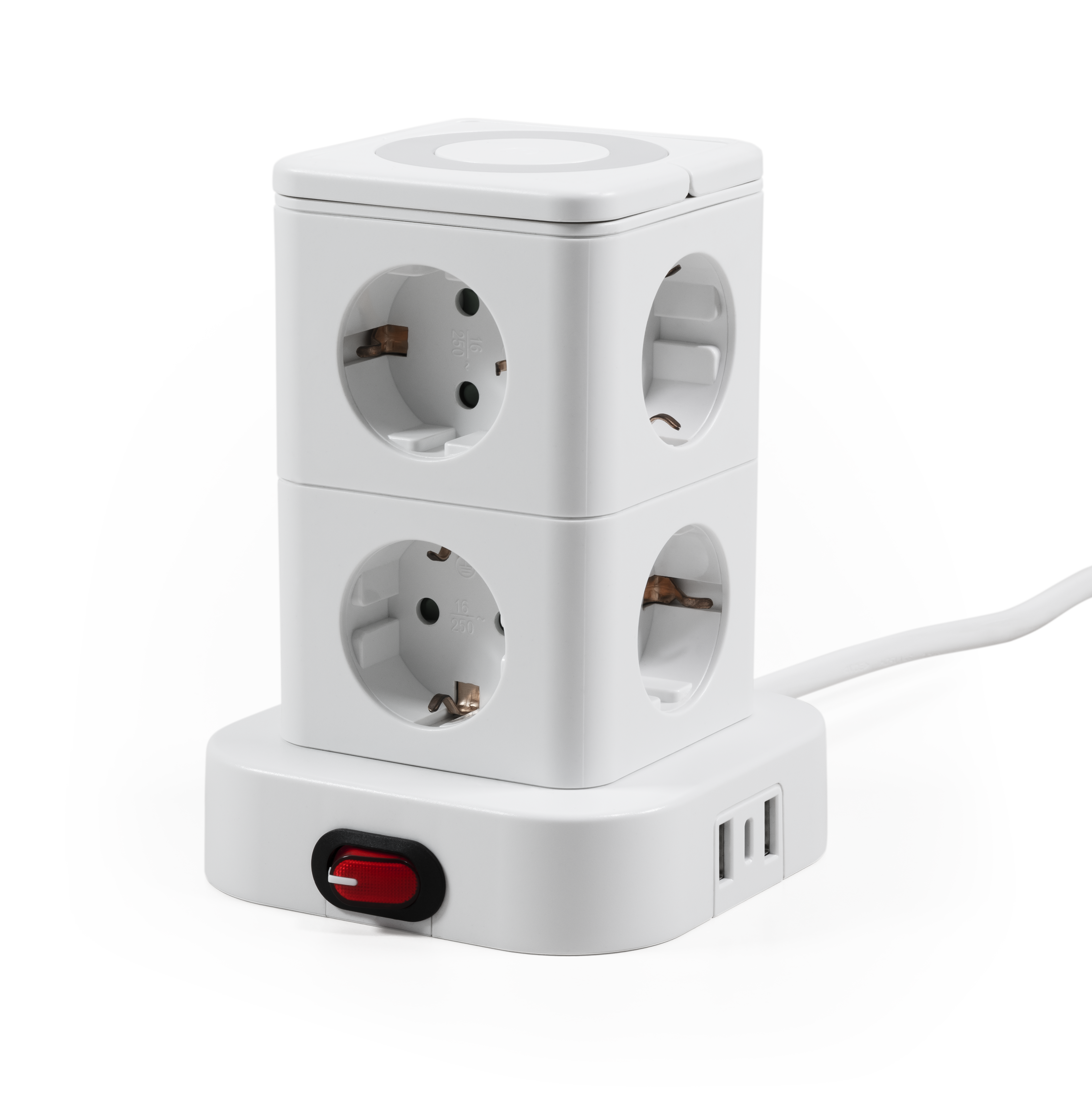 Steckdosenturm McPower ''ST-08'' 8 Steckdosen, 2x USB-A + 1x USB-C, 1,4m Kabel