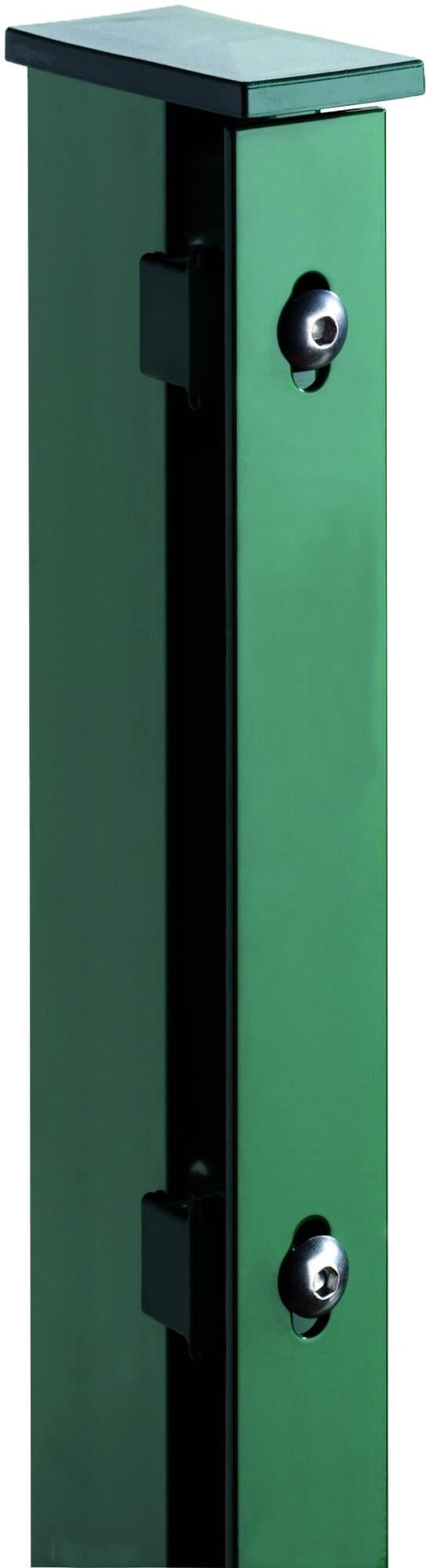 JERRY Eck-Zaunpfosten RAL 6005 grün f. 830 mm Zaun. RR60/40 x 1300 mm mit Flacheisenleiste