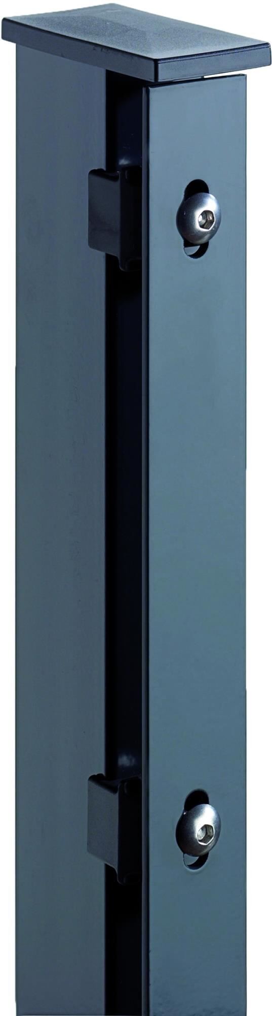 JERRY Eck-Zaunpfosten RAL 7016 anthrazit f. 2030 mm Zaun. RR60/40 x 2600 mm mit Flacheisenleiste