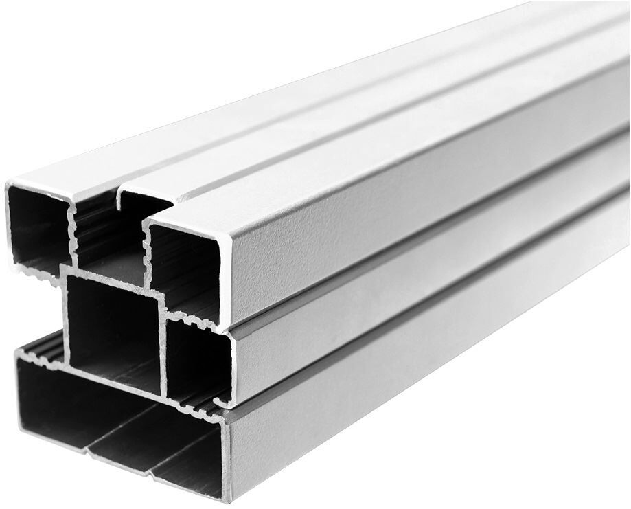 ECOSTECK-Pfosten Aluminium SILBER. 68 x 68 x 1800 mm inkl. Abstandhalter. Schienen + Kappen