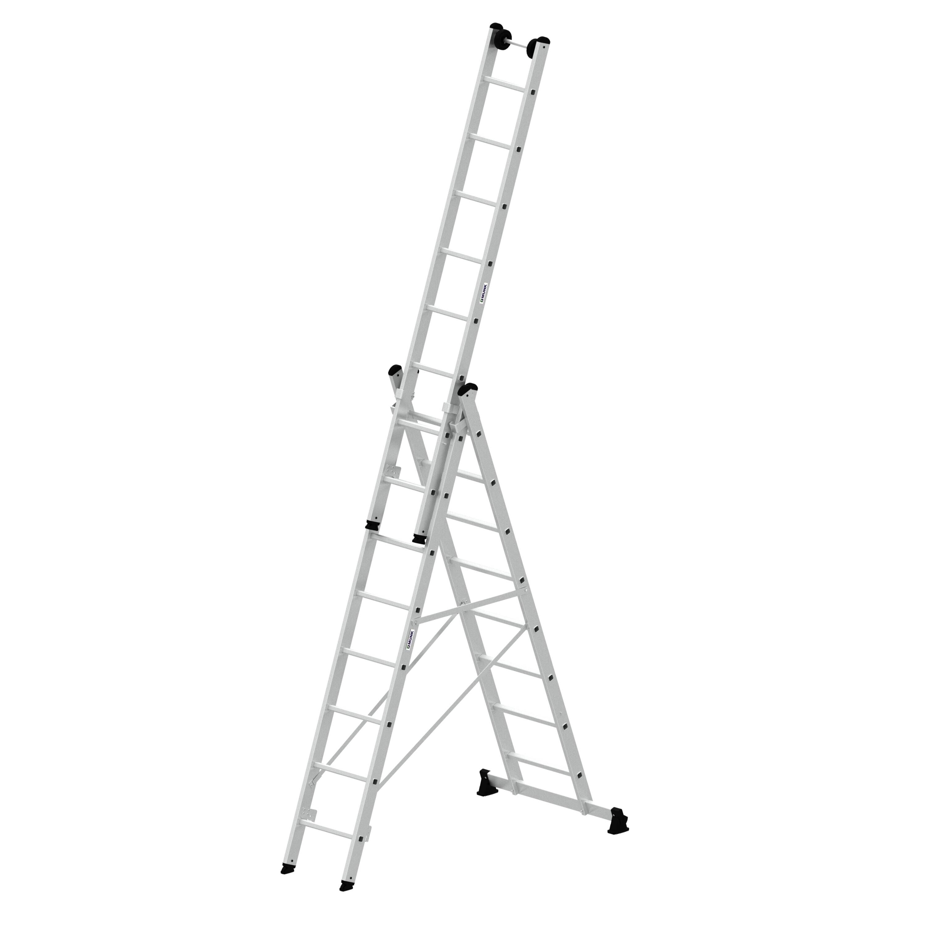 Sprossen-Mehrzweckleiter 3-teilig mit nivello®-Traverse und Wandlaufrollen 3x8 Sprossen