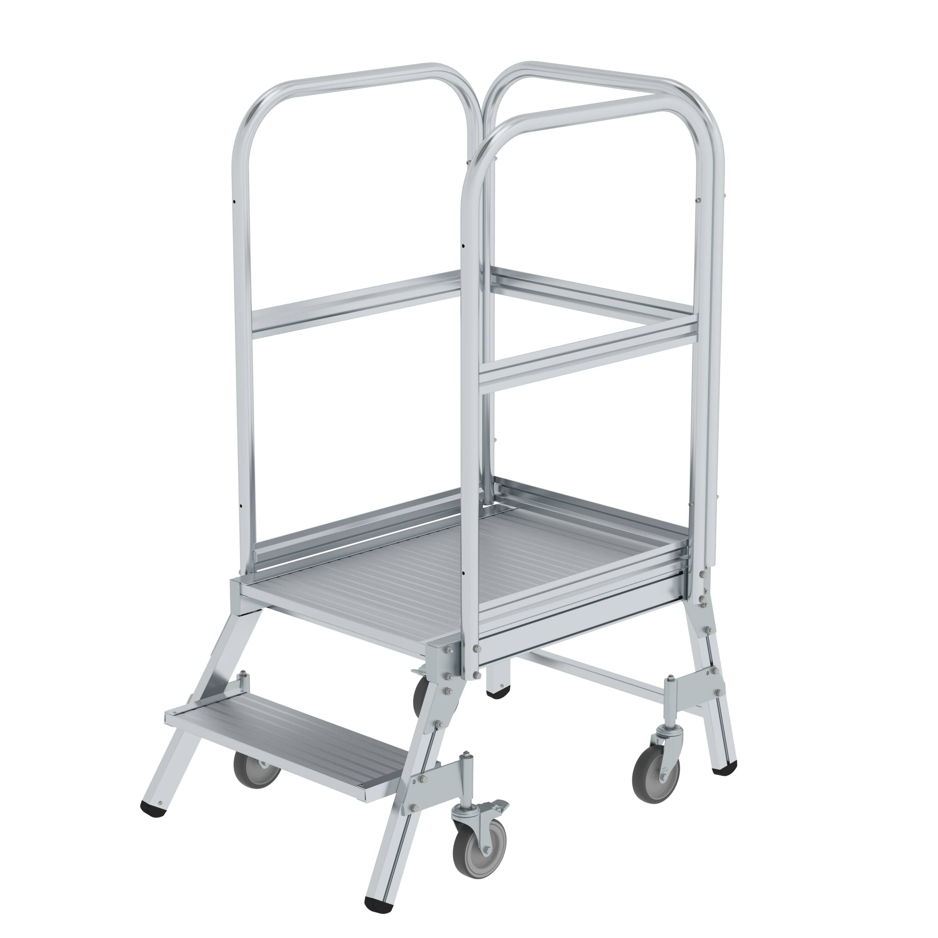 Podesttreppe einseitig begehbar mit Federrollen Aluminium geriffelt