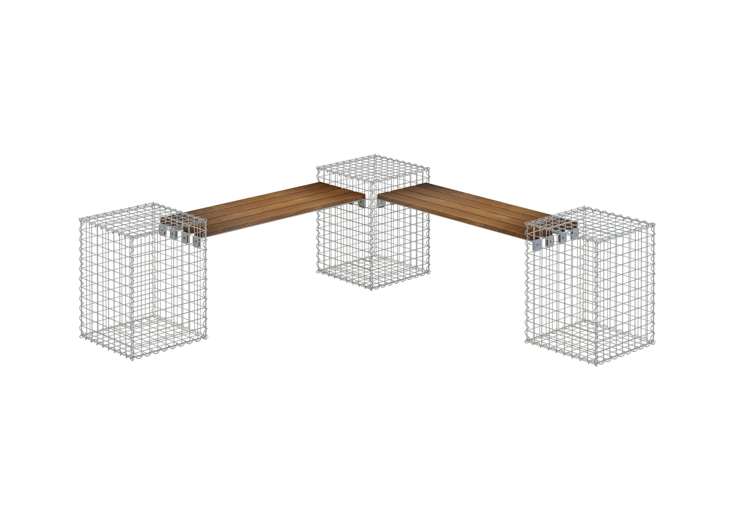 Gartenbank 3 Gabionen TEAK MW 5 x 5 cm