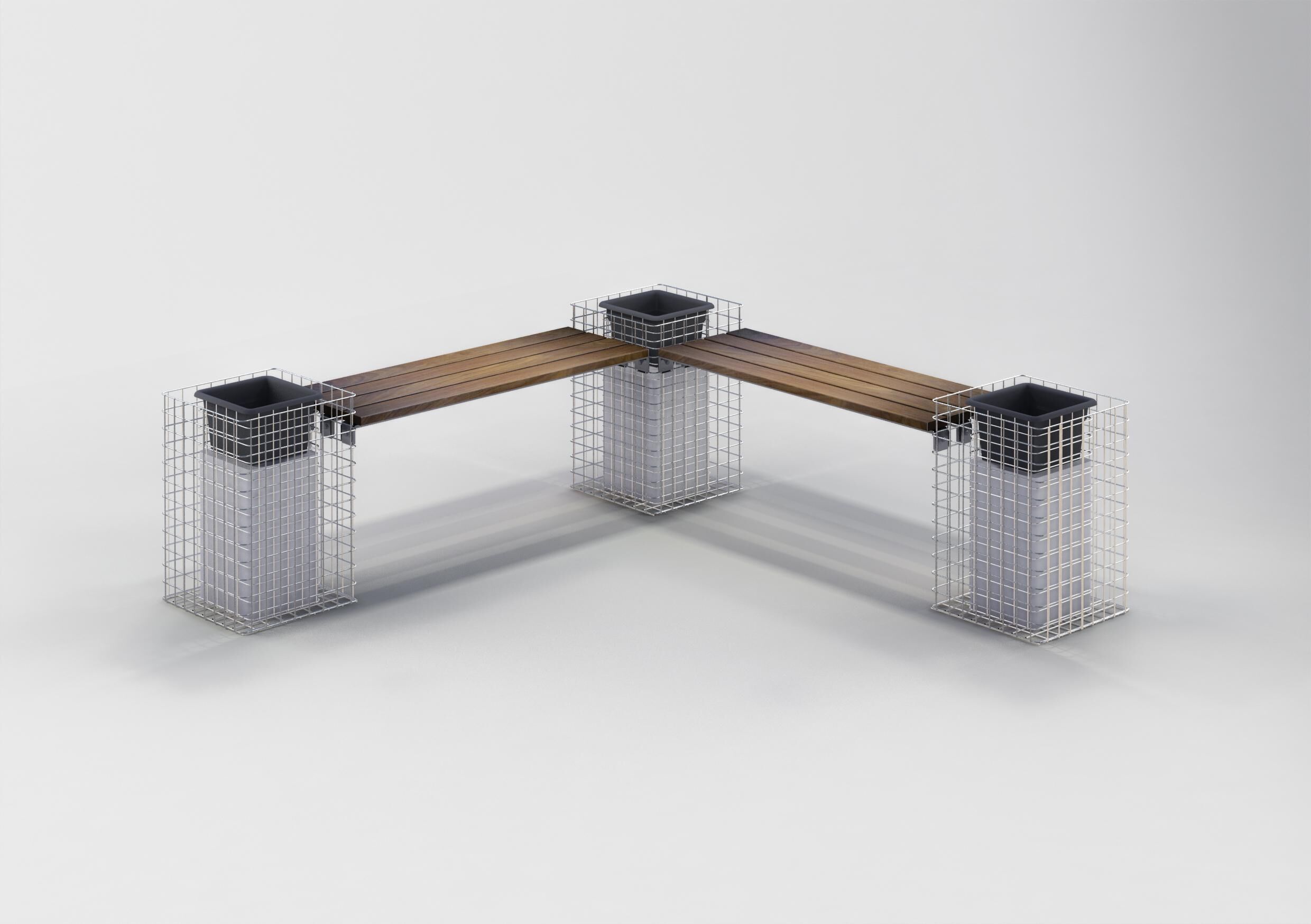 Gartenbank 3 Blumensäulen CUMARU MW 5 x 5 cm, feuerverzinkt