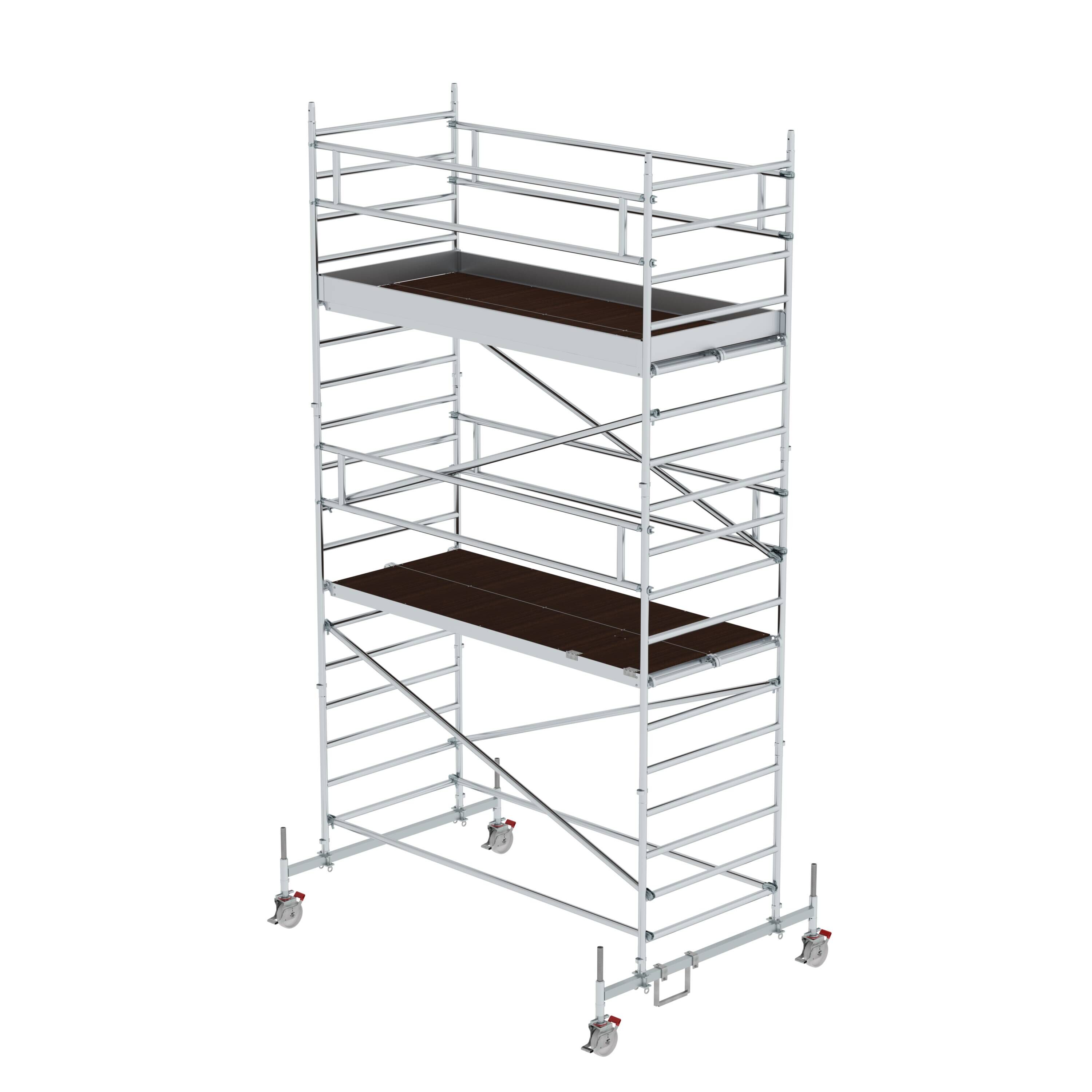 Rollgerüst 1,35 x 3,0 m mit Fahrbalken und Doppel-Plattform Plattformhöhe 4,45 m