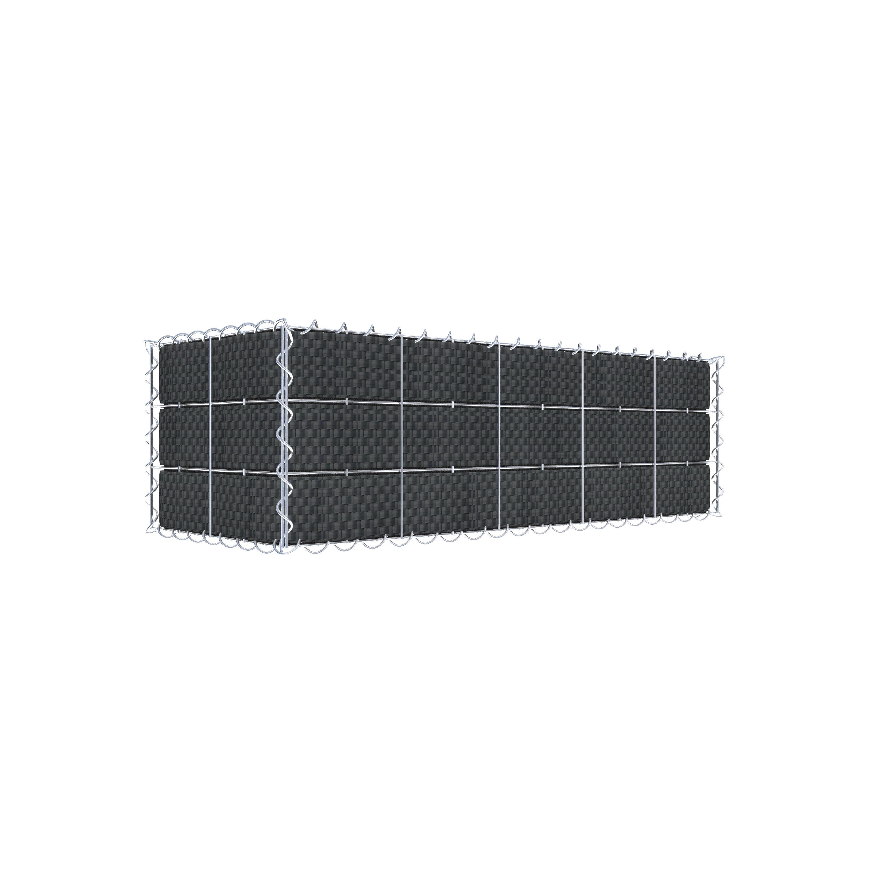 Begrünte Gabione mit Vlies & Sichtschutzstreifen 100 cm x 30 cm x 40 cm (L x H x T), Maschenweite 10 cm x 10 cm, Spirale