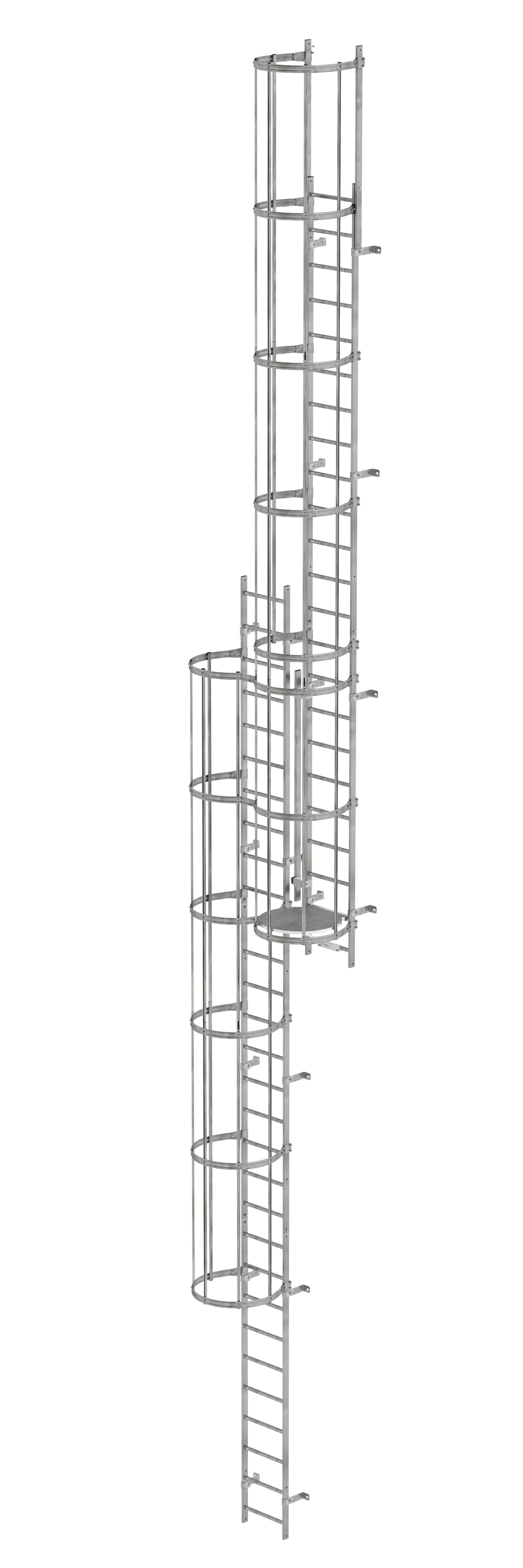 Mehrzügige Steigleiter mit Rückenschutz (Maschinen) Stahl verzinkt 12,96m