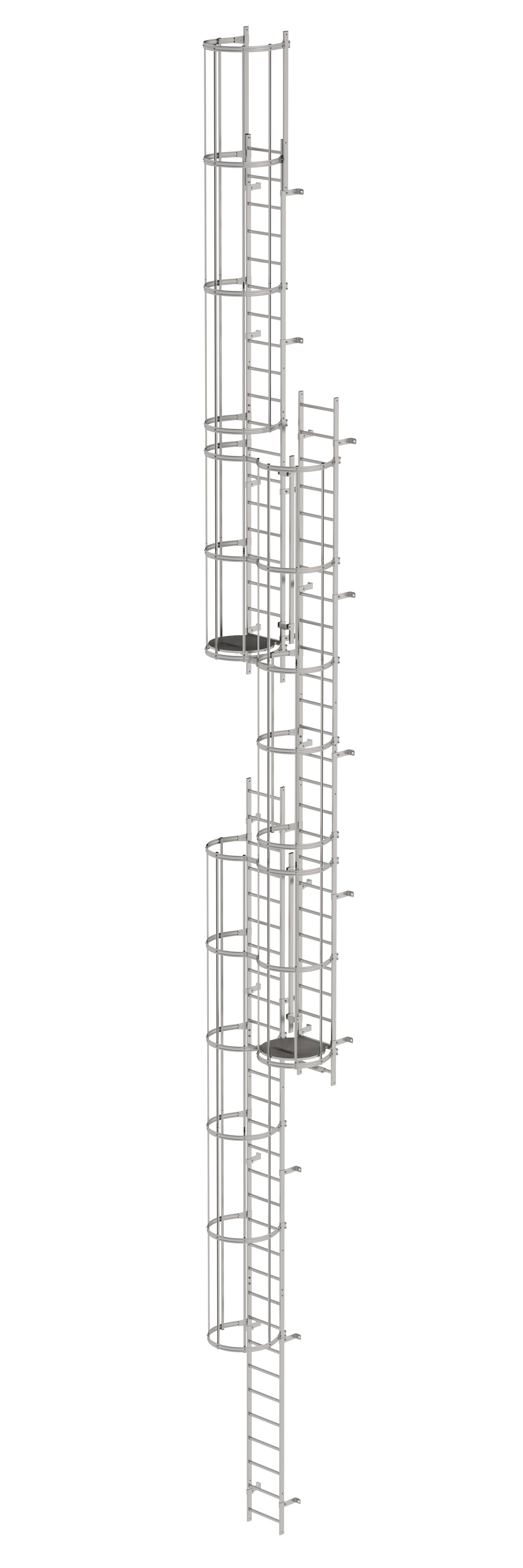 Mehrzügige Steigleiter mit Rückenschutz (Maschinen) Edelstahl 16,32m