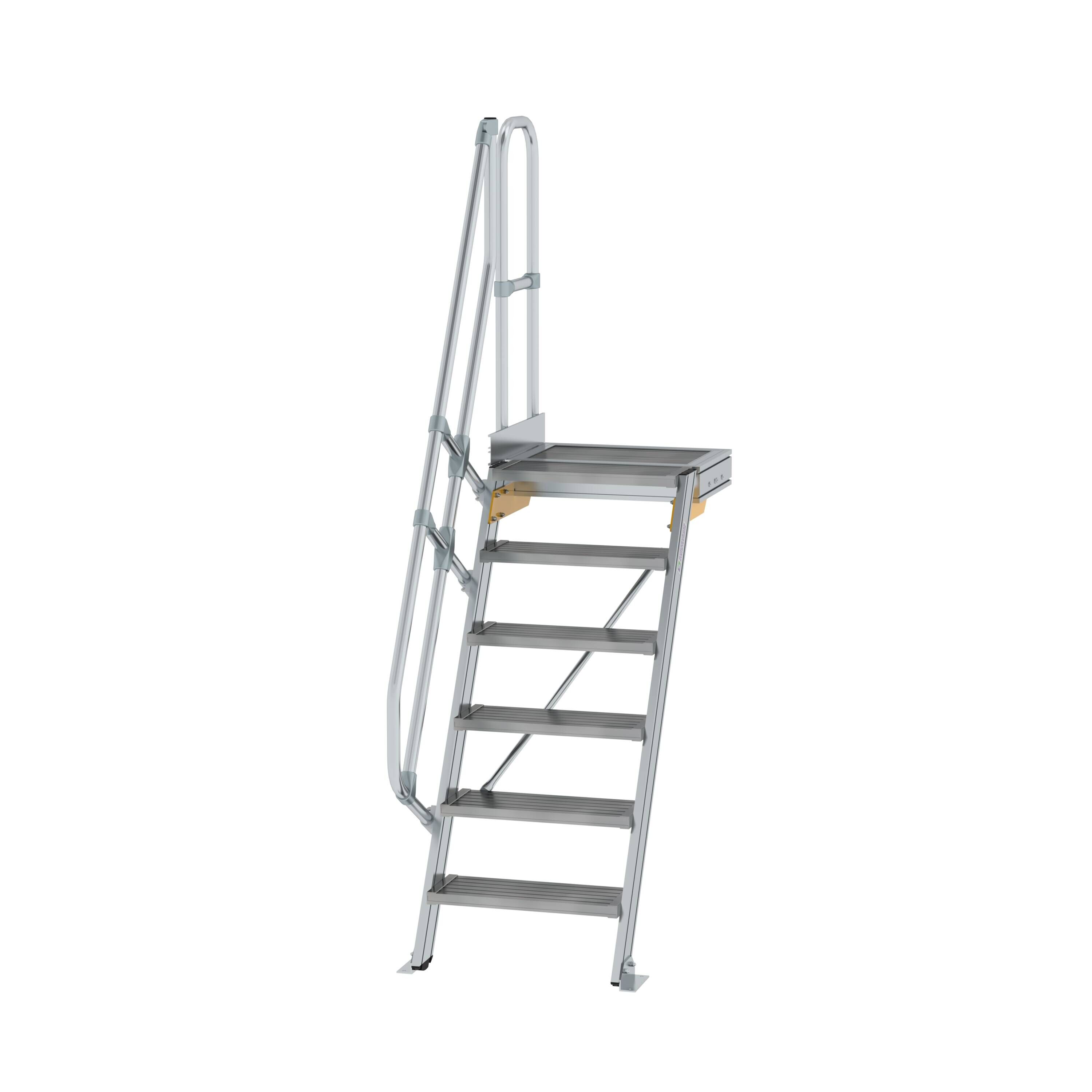 MUNK6003661665045148bobbie Treppe mit Plattform 60° Stufenbreite 600 mm 6 Stufen Aluminium geriffelt