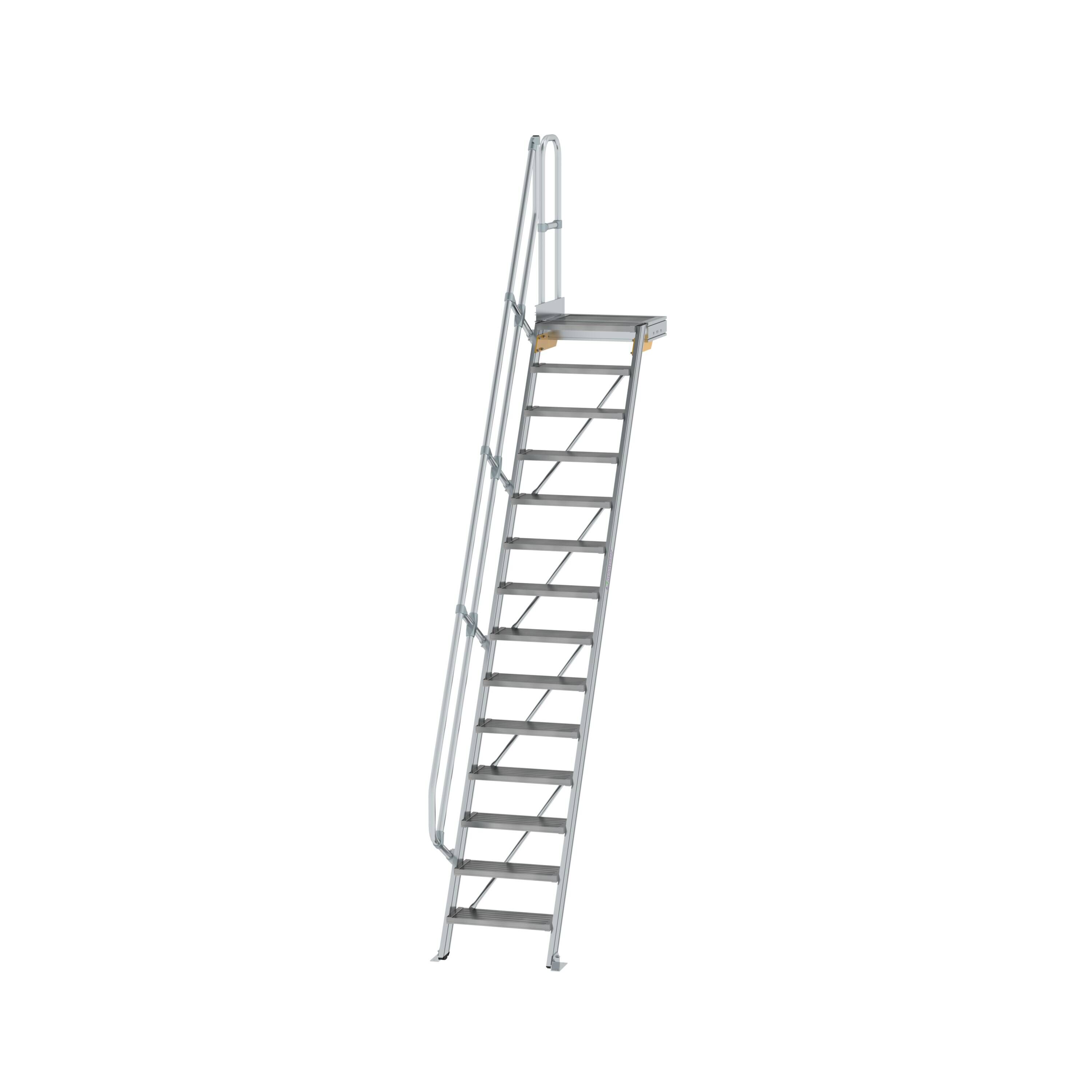 MUNK6003741665045149bobbie Treppe mit Plattform 60° Stufenbreite 600 mm 14 Stufen Aluminium geriffelt
