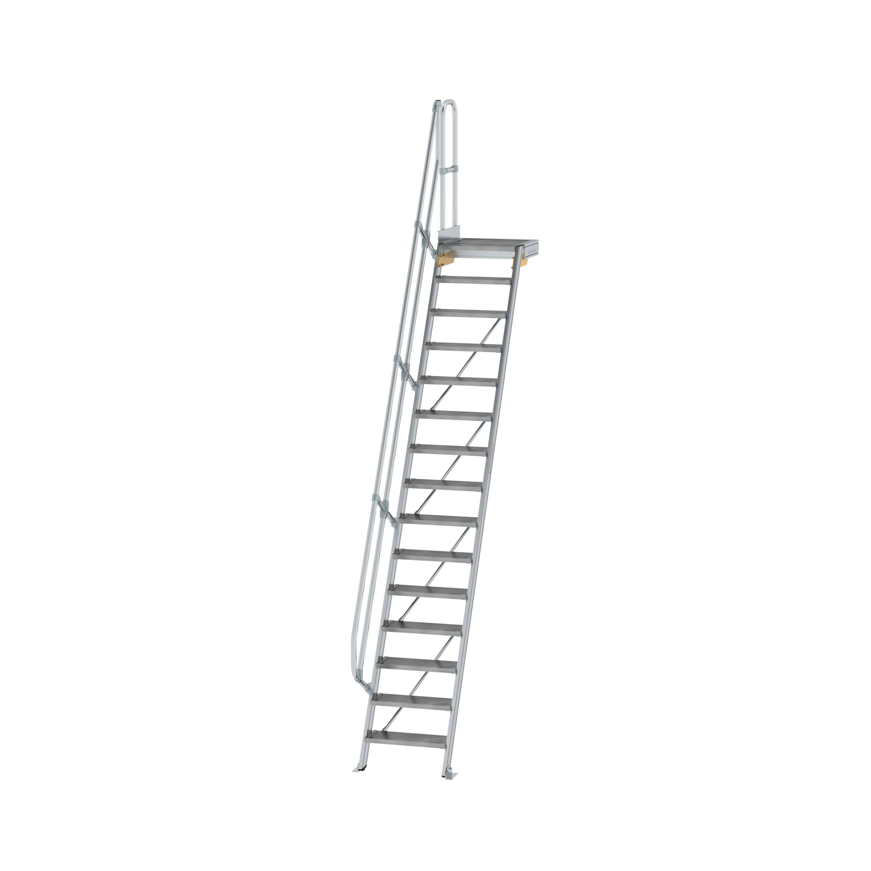 MUNK6003751775762188bobbie Treppe mit Plattform 60° Stufenbreite 600 mm 15 Stufen Aluminium geriffelt