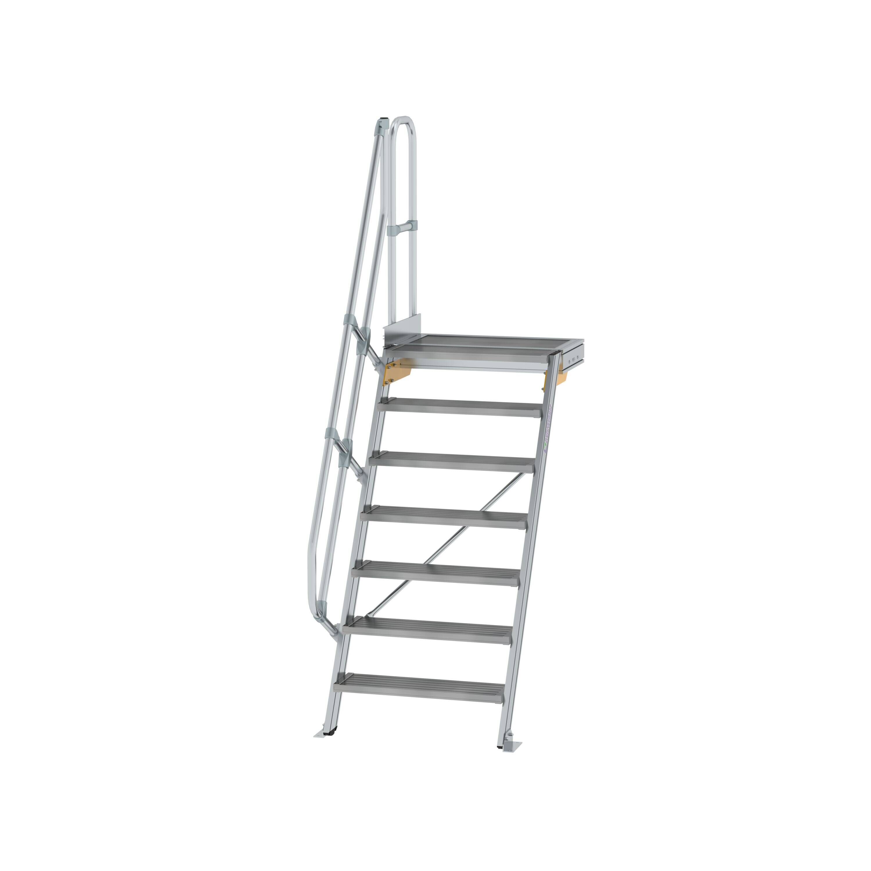 MUNK6003871665045150bobbie Treppe mit Plattform 60° Stufenbreite 800 mm 7 Stufen Aluminium geriffelt