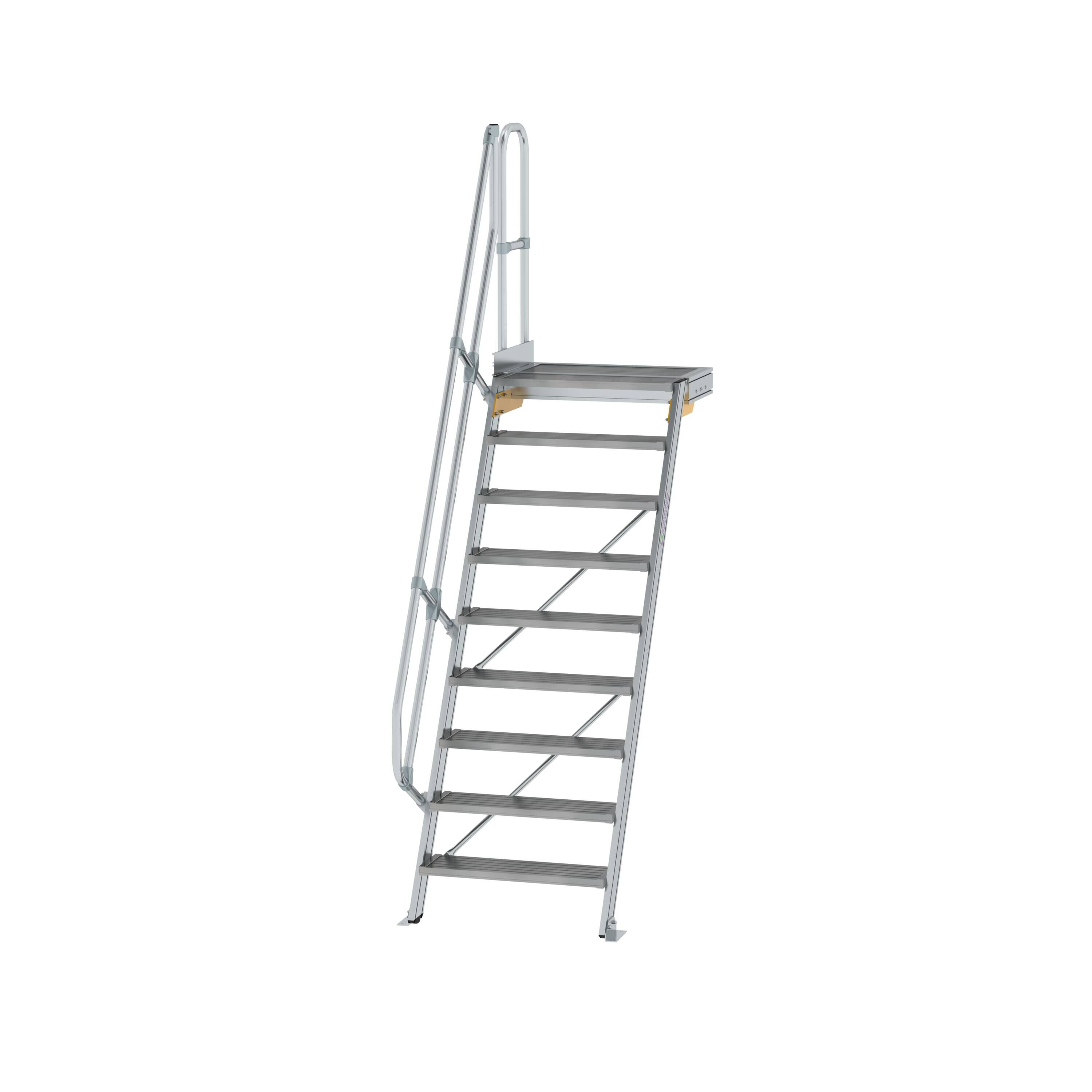 MUNK6003891665045150bobbie Treppe mit Plattform 60° Stufenbreite 800 mm 9 Stufen Aluminium geriffelt
