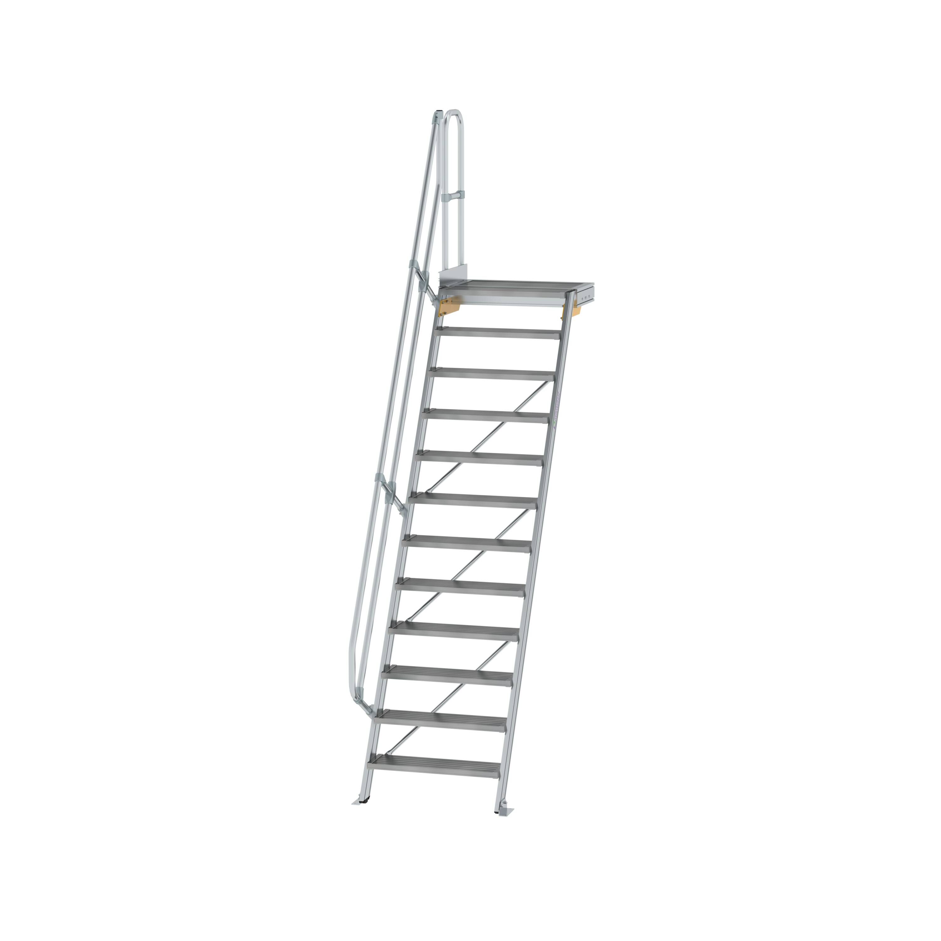 MUNK6003921665045151bobbie Treppe mit Plattform 60° Stufenbreite 800 mm 12 Stufen Aluminium geriffelt