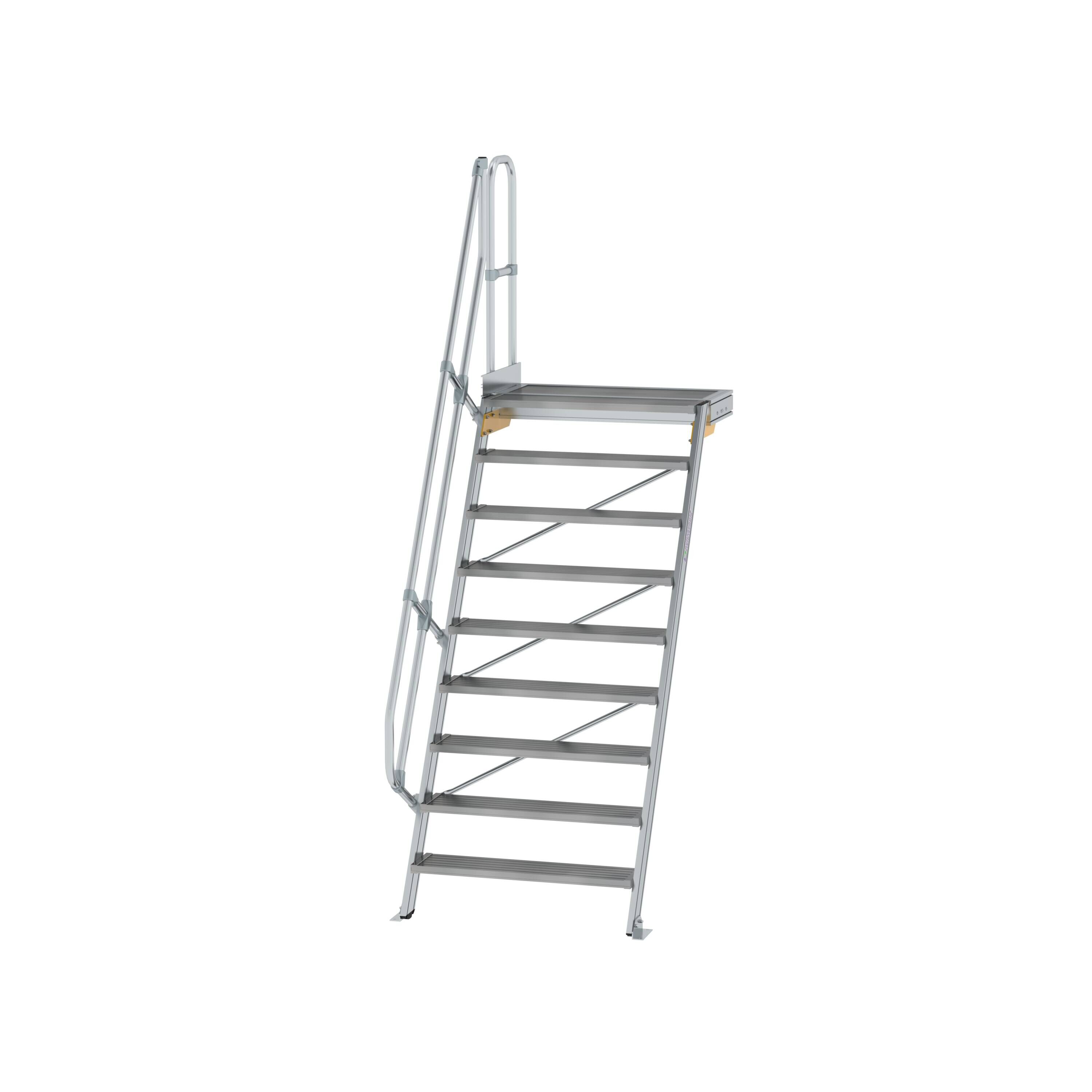 MUNK6004091775762196bobbie Treppe mit Plattform 60° Stufenbreite 1000 mm 9 Stufen Aluminium geriffelt