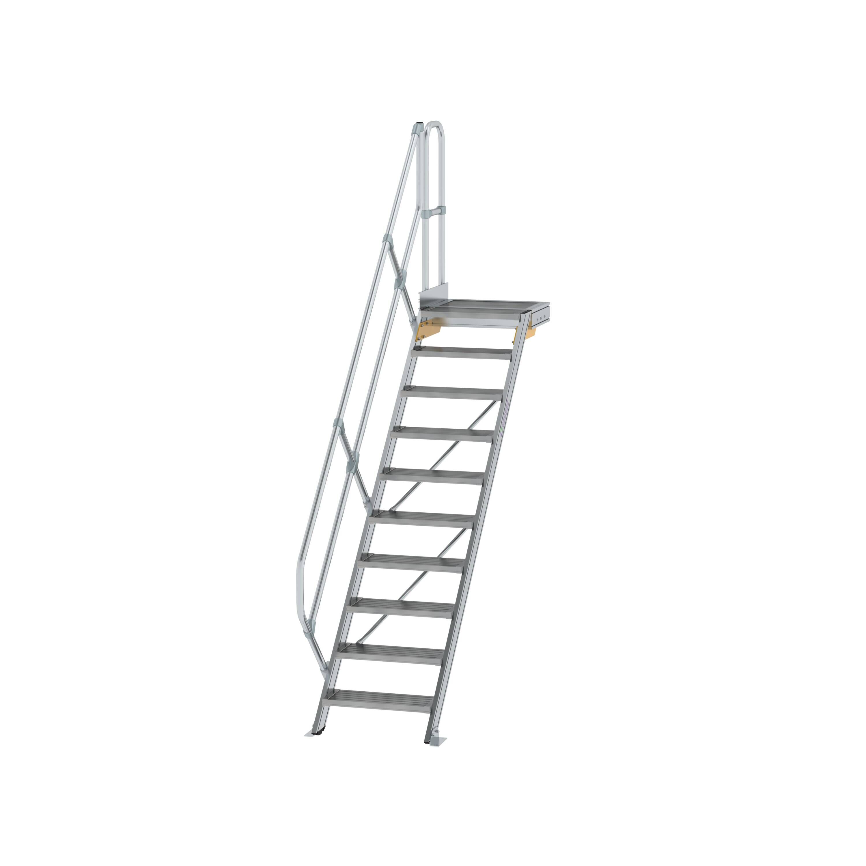 MUNK6004301775762201bobbie Treppe mit Plattform 45° Stufenbreite 600 mm 10 Stufen Aluminium geriffelt