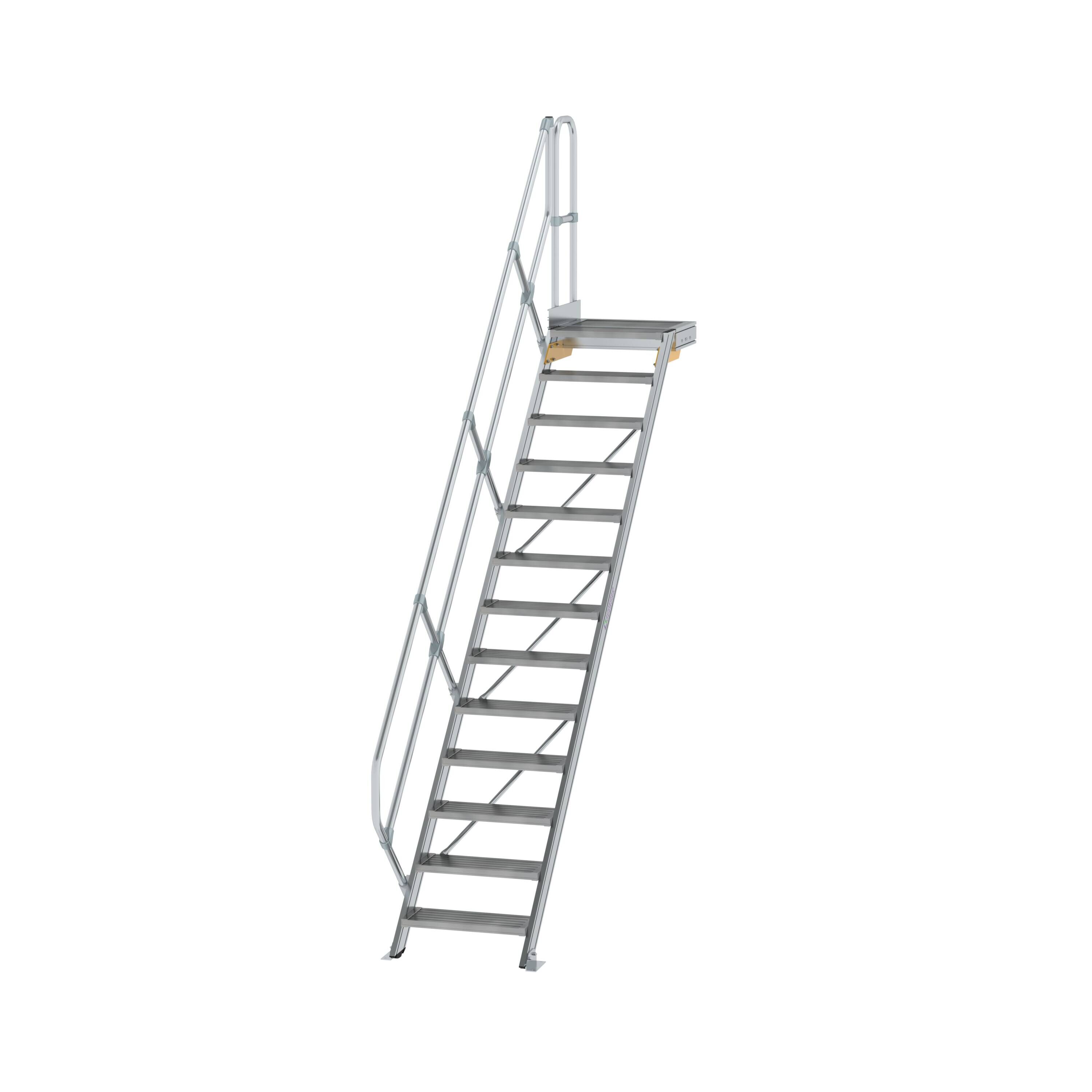 MUNK6004331775762202bobbie Treppe mit Plattform 45° Stufenbreite 600 mm 13 Stufen Aluminium geriffelt