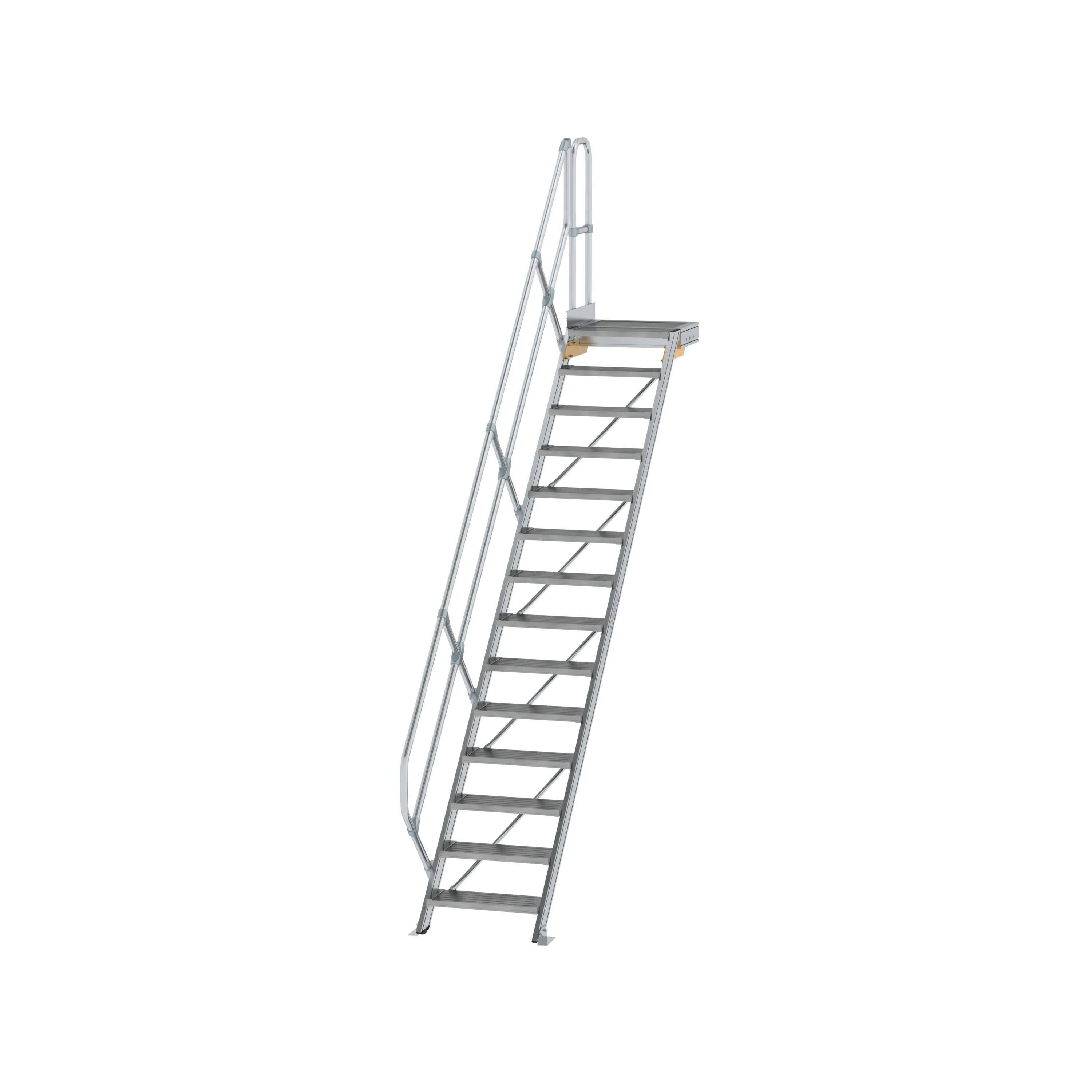 MUNK6004341775762202bobbie Treppe mit Plattform 45° Stufenbreite 600 mm 14 Stufen Aluminium geriffelt