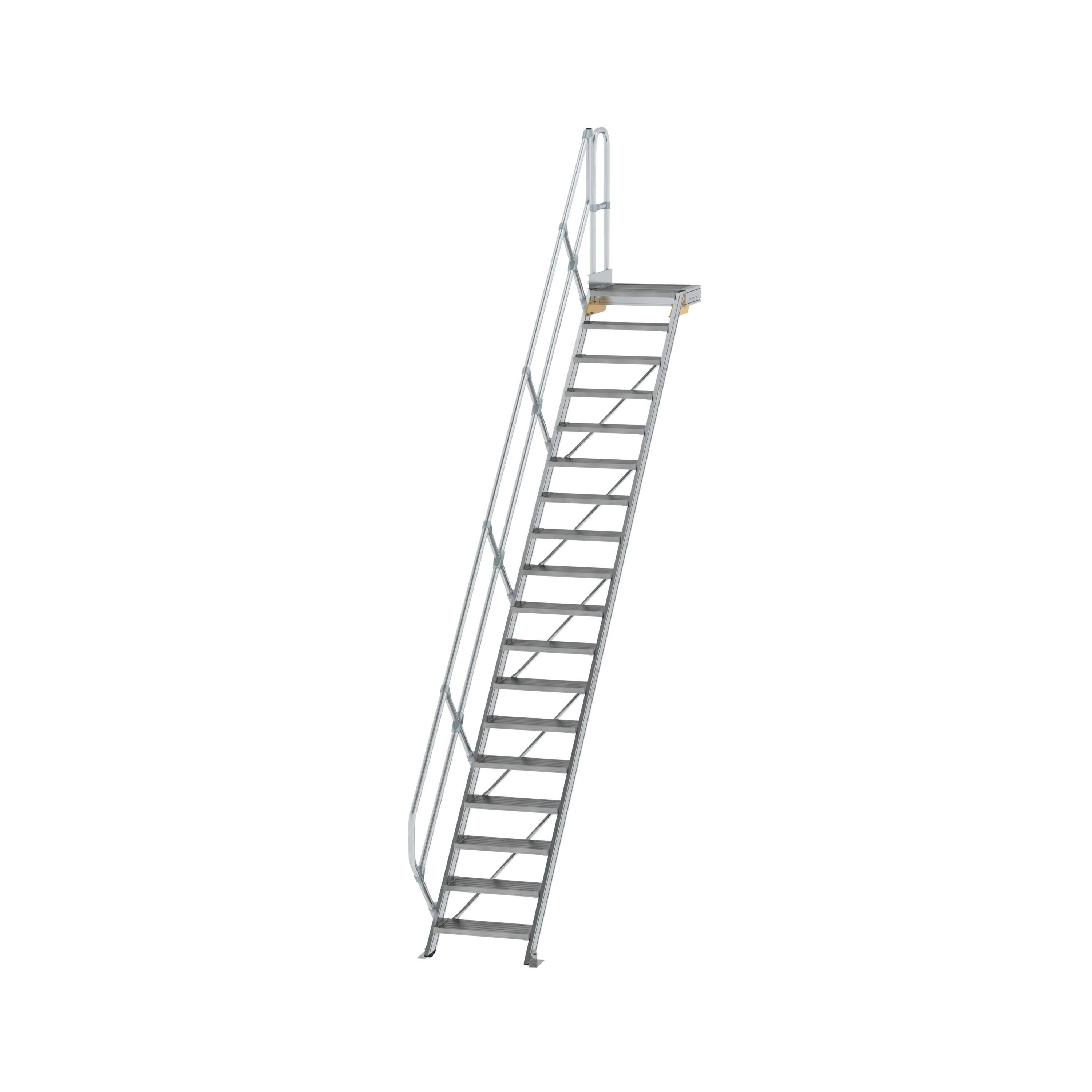 MUNK6004371775762204bobbie Treppe mit Plattform 45° Stufenbreite 600 mm 17 Stufen Aluminium geriffelt