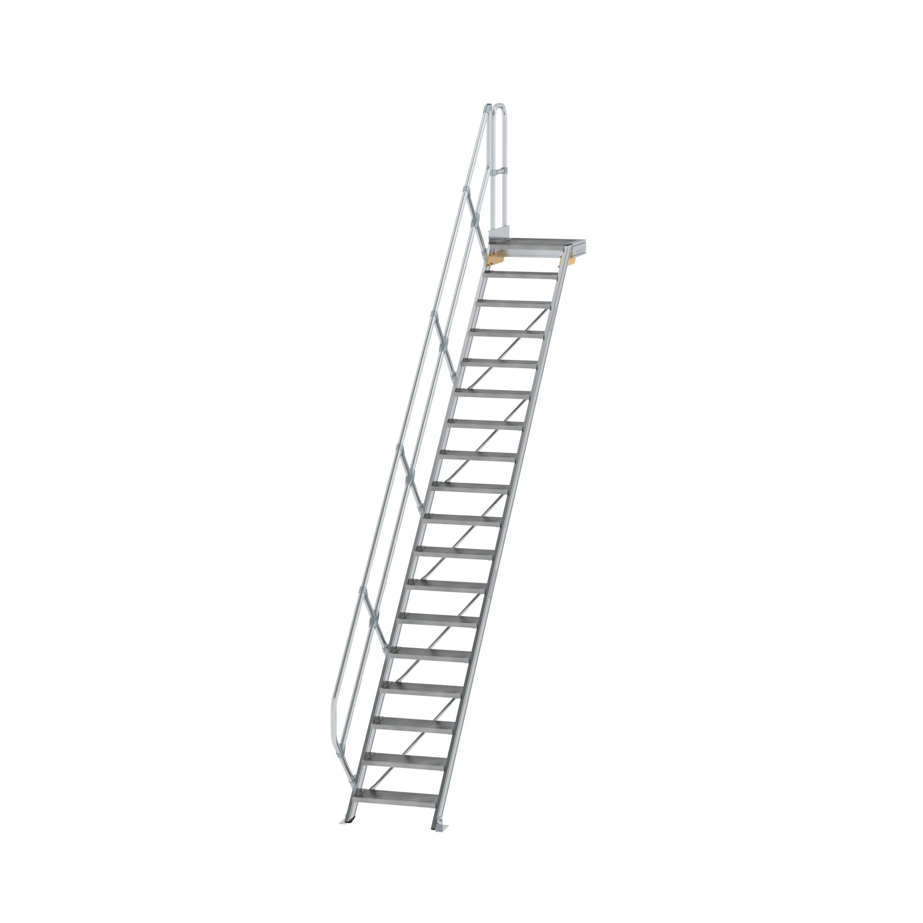 MUNK6004381775762204bobbie Treppe mit Plattform 45° Stufenbreite 600 mm 18 Stufen Aluminium geriffelt
