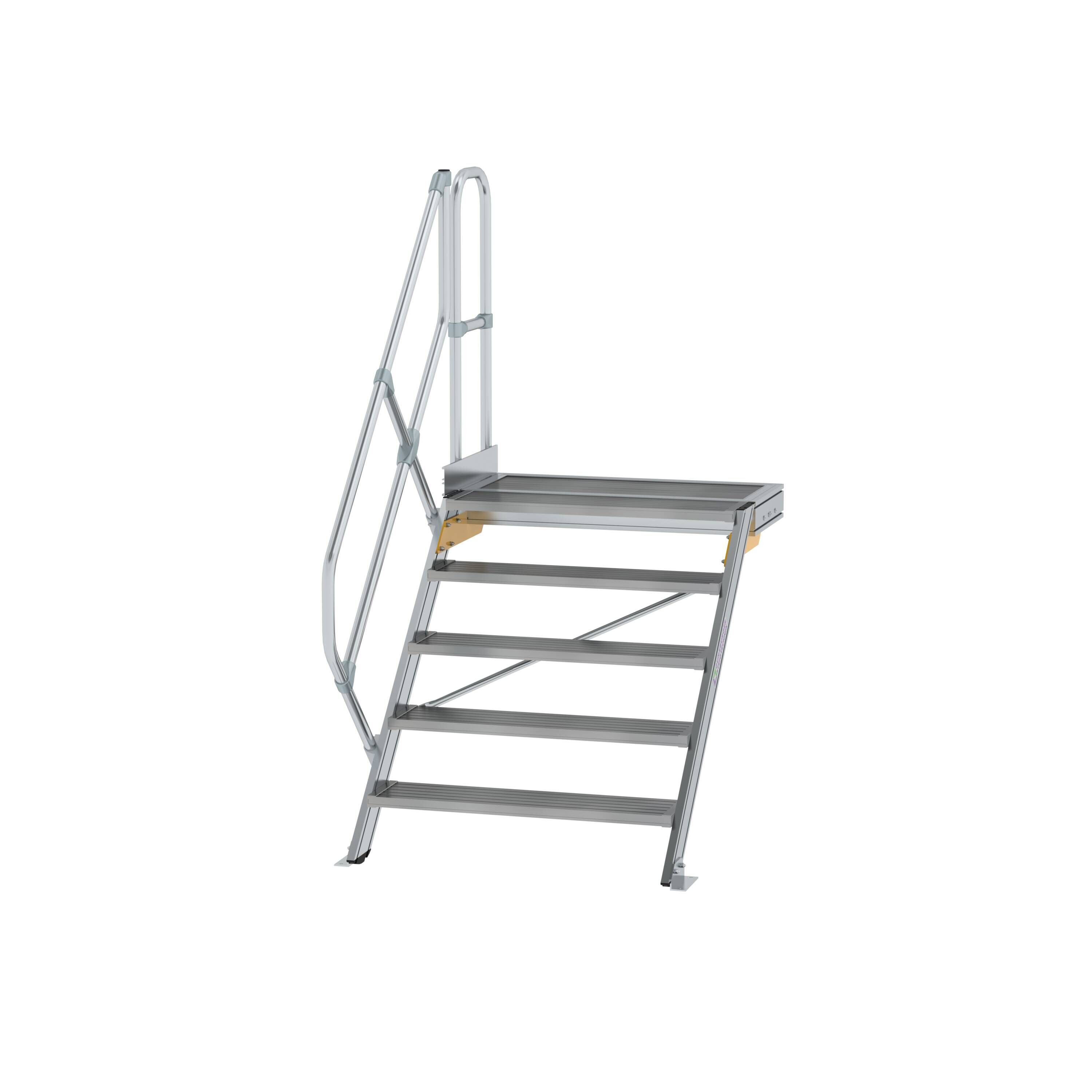 MUNK6004451775762205bobbie Treppe mit Plattform 45° Stufenbreite 800 mm 5 Stufen Aluminium geriffelt