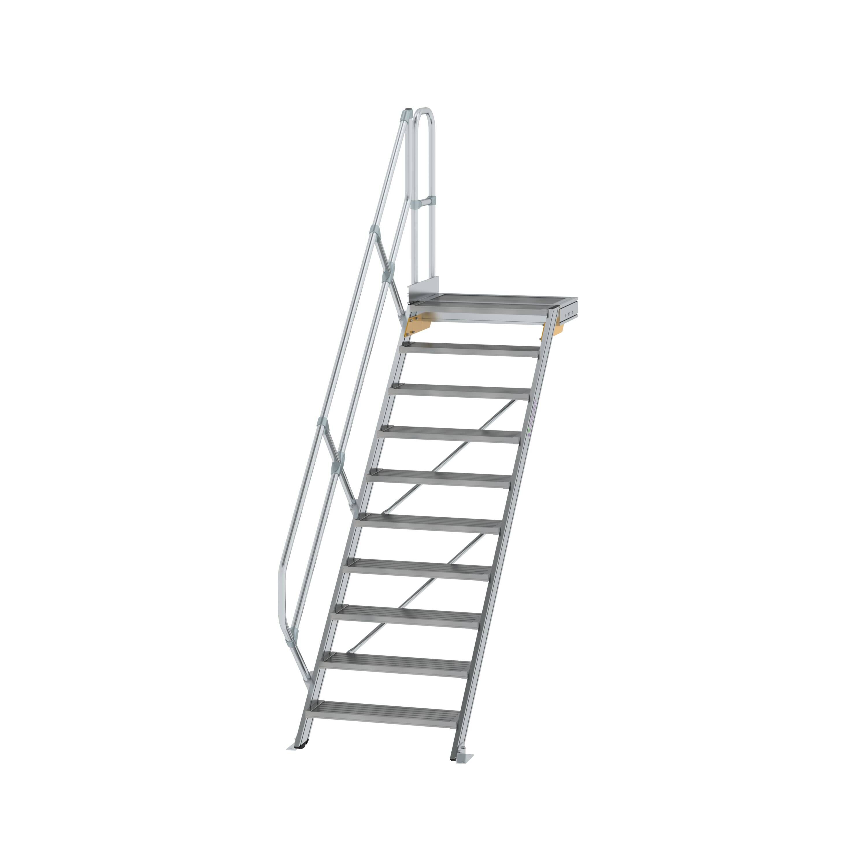 MUNK6004501775762207bobbie Treppe mit Plattform 45° Stufenbreite 800 mm 10 Stufen Aluminium geriffelt
