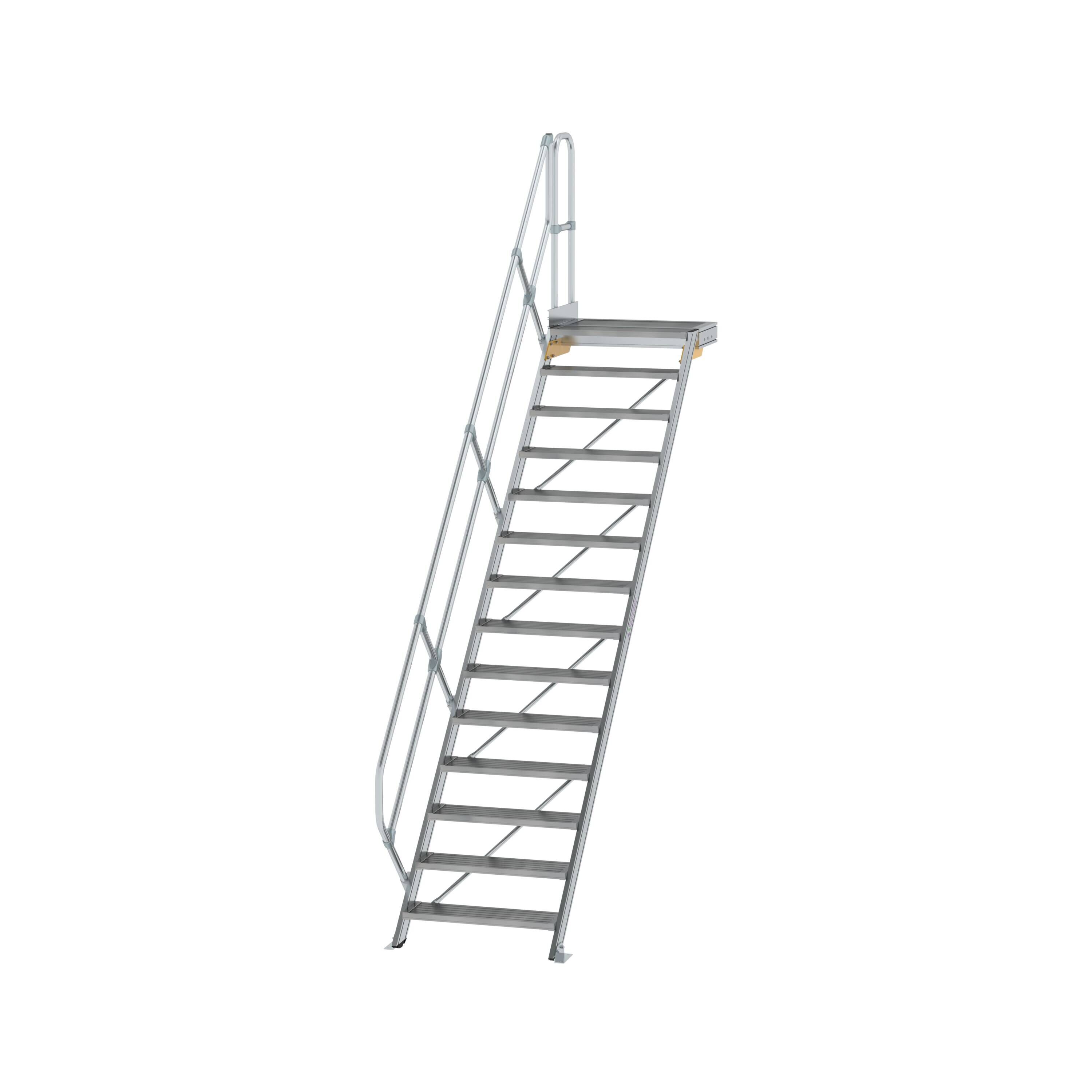 MUNK6004541775762208bobbie Treppe mit Plattform 45° Stufenbreite 800 mm 14 Stufen Aluminium geriffelt